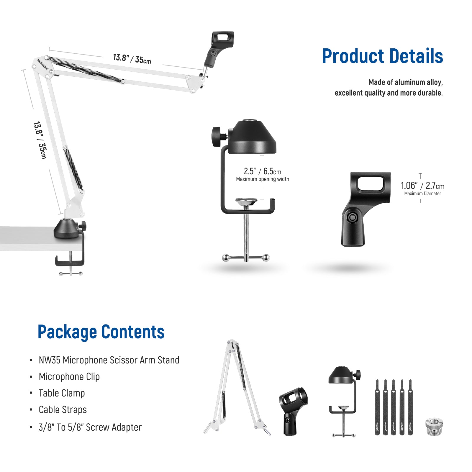 NEEWER NW 35 Professional Microphone Boom Arm Stand - Adjustable Suspension Scissor Mic Mount for Podcasting, Streaming & Studio Recording