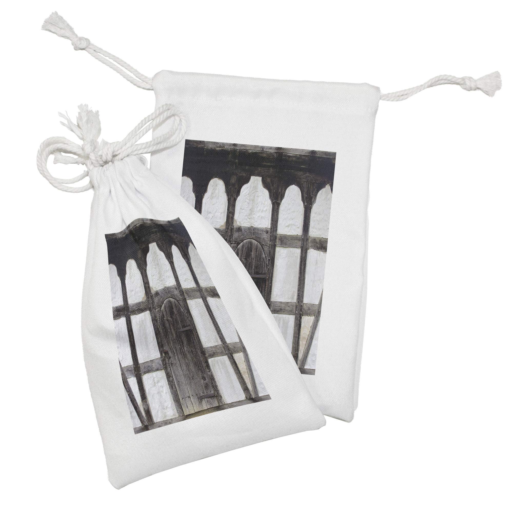 Ambesonne 2-Pack Fabric Drawstring Pouches - Farmhouse Shutters Design, Charcoal & White, 9