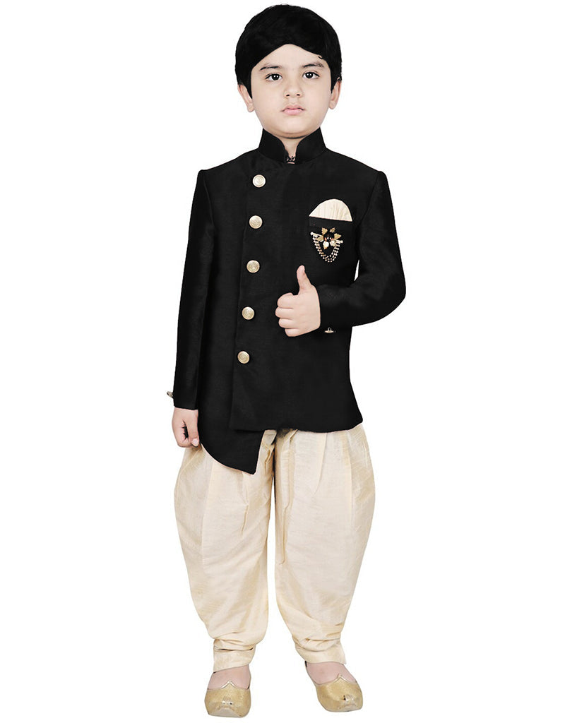 Black Kurta Dhoti Set in Premium Dhupion Silk for Men | Traditional Indian Ethnic Wear for Weddings & Festivals