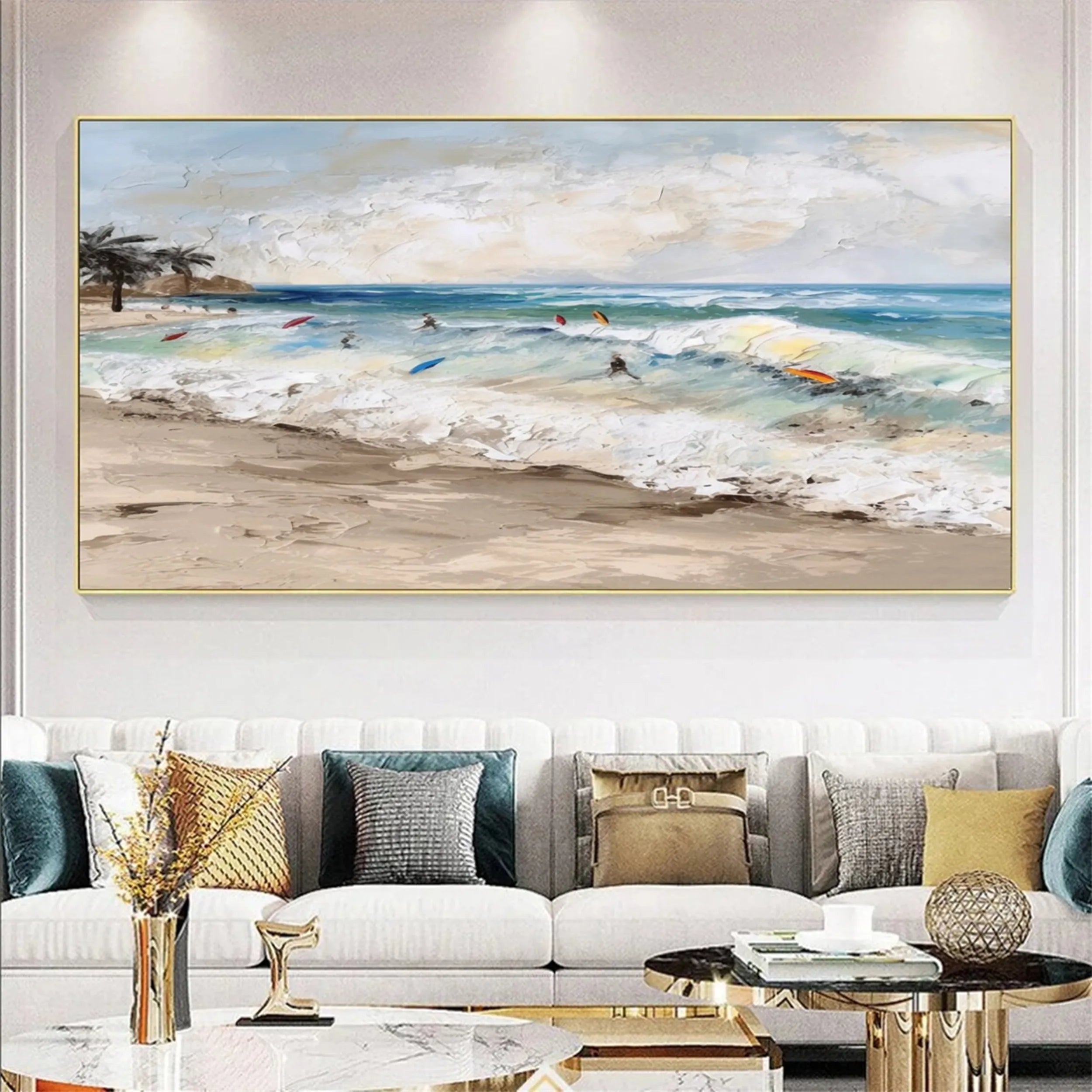 Seascape and Snowy Peak Landscape Painting - Premium Wall Art Decor #SP004 - Perfect for Living Room, Bedroom & Office