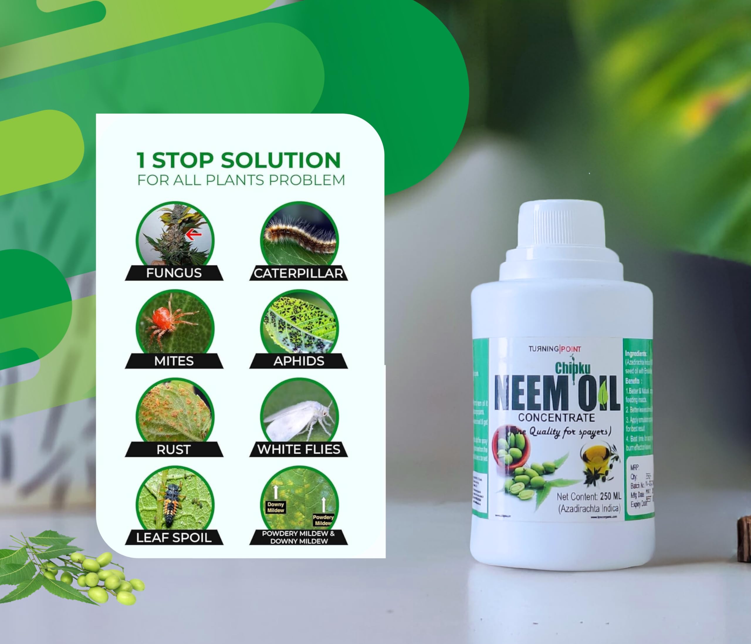 Pure Cold Pressed Water Soluble Neem Oil 250ml for Plants - Organic Pest Control for Aphids, Fungus, Thrips & Mildew - Indoor/Outdoor Garden Use with Free Spray Gun (Makes 50 Neem Spray Bottles) - Perfect for Organic Gardening & Plant Protection
