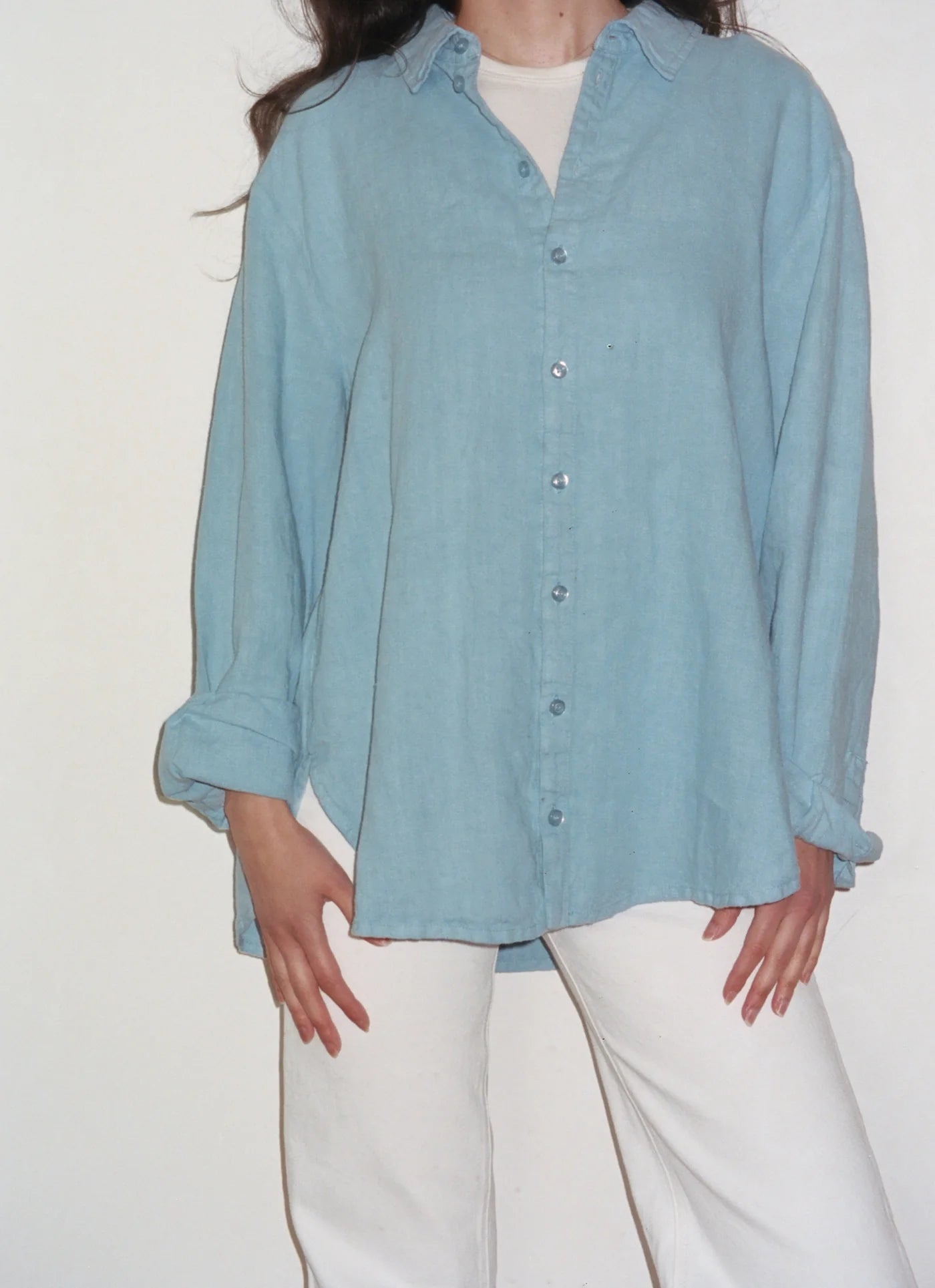 Cecile Oversized Linen Shirt for Women - Soft Breathable Baby Blue Loose Fit Button Down Top - Perfect for Casual Wear, Beach Cover-Up & Summer Outfits