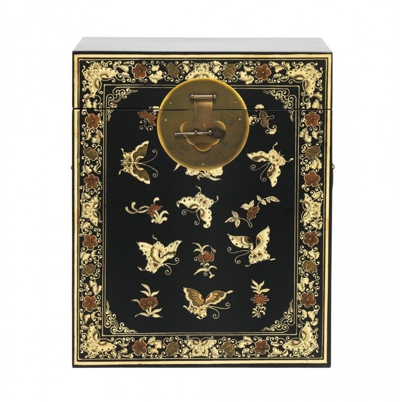 Golden Dragon Oriental Painted Solid Wood Decorative Black Chest 45x45x50cm - Asian Home Decor, Living Room Storage, Feng Shui Cabinet for Bedroom or Entryway