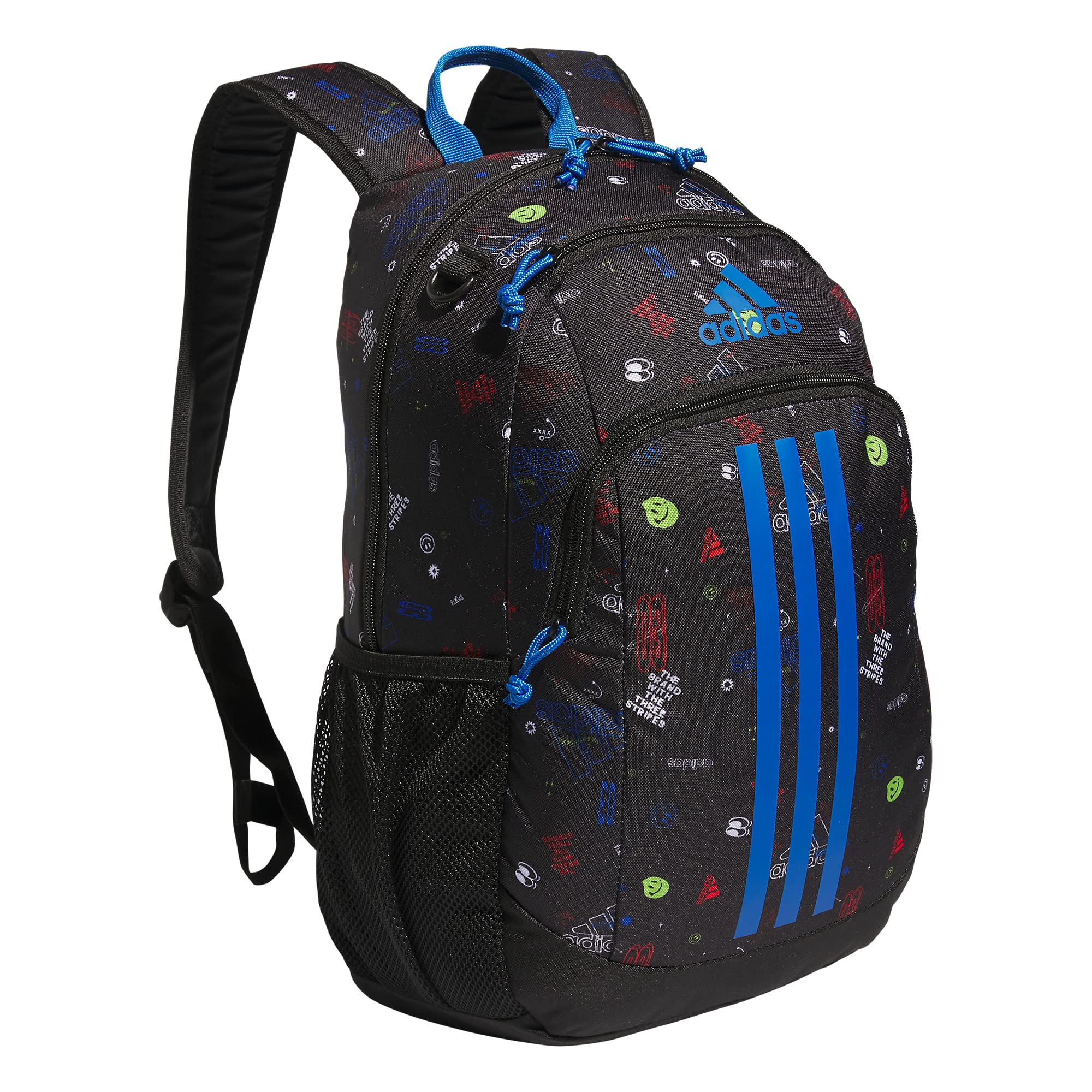 Adidas Creator 2.0 Backpack 21L - Durable Small Athletic Laptop Bag for Men & Women - Icon Brand Love Black/Bright Royal Blue - Perfect for School, Work, Gym & Travel