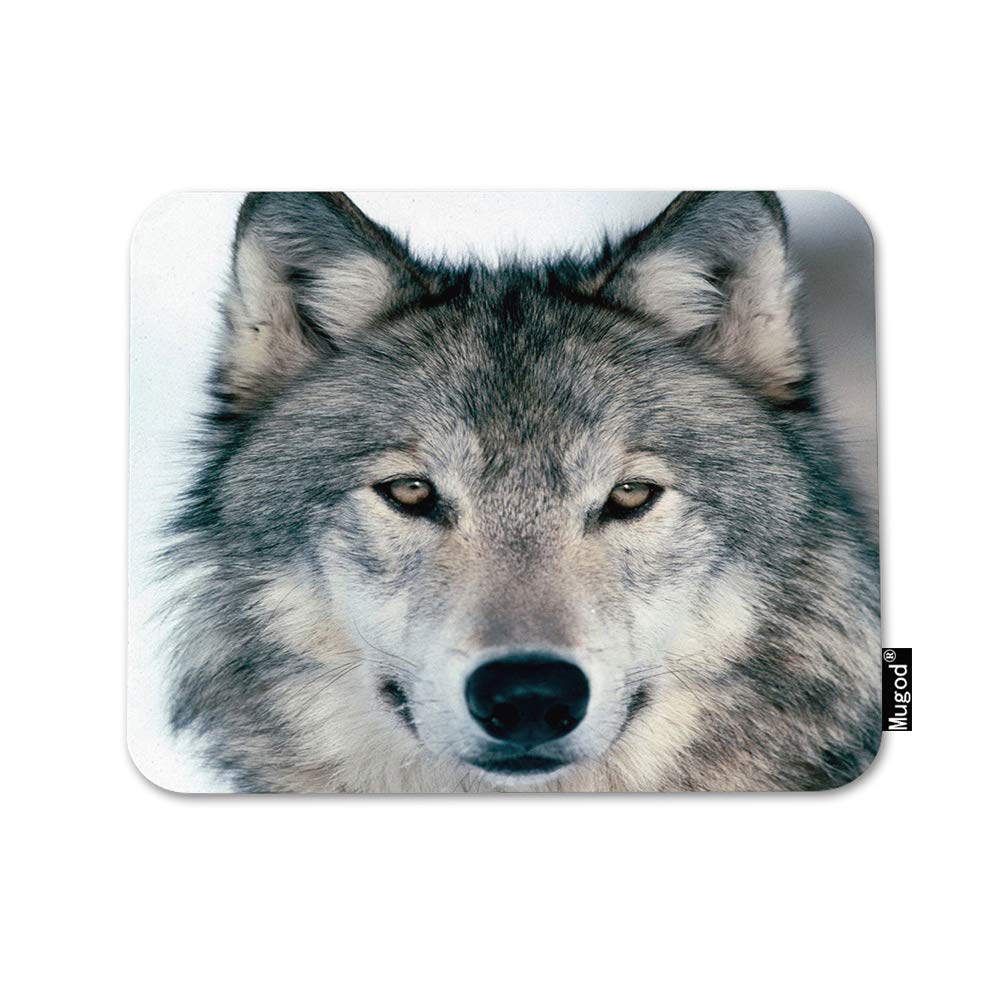 Premium Grey Wolf Mouse Pad - Non-Slip Rubber Base Gaming Mouse Mat with Timber Wolf Portrait (9.5x7.9 Inch) for Computer, Laptop, PC - Perfect for Office, Home & Gaming Setup | Winter Alpha Male Wolf Design