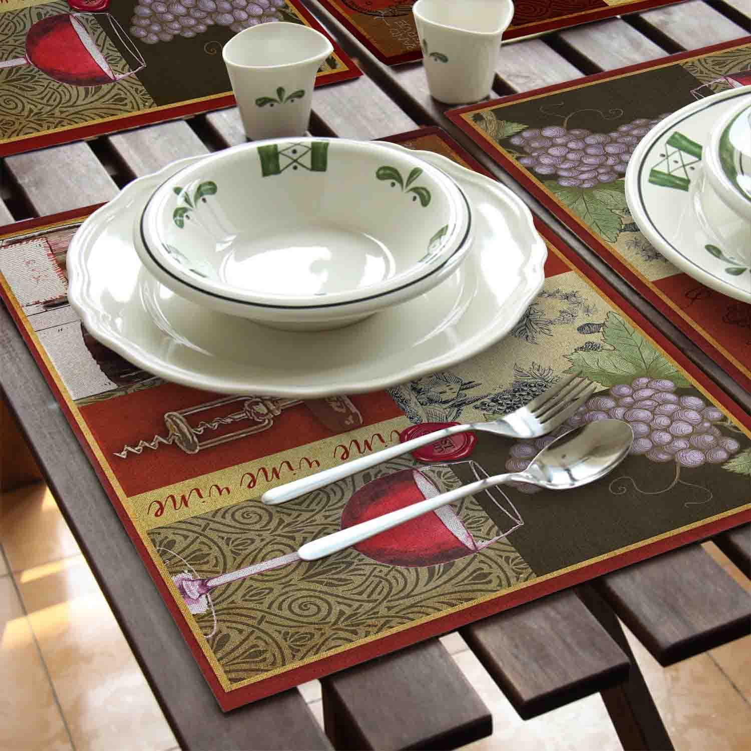 Set of 4 Heat-Resistant Placemats for Dining & Kitchen Tables - Vintage Wine Design - Perfect for Dinner Parties, Family Meals & Holiday Gatherings