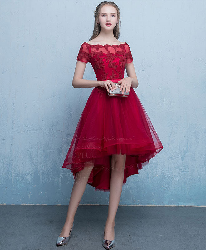Elegant Burgundy Tulle Lace Short Prom Dress | Homecoming Party Gown | Perfect for Prom Night, Homecoming Dance & Special Occasions