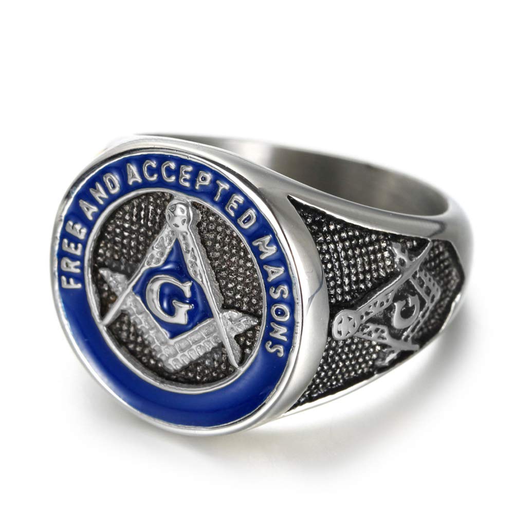 **Men's Masonic Ring - Stainless Steel Freemason Symbol Signet Band in Silver, Gold & Blue | Perfect for Free & Accepted Masons, Gifts & Brotherhood Ceremonies**