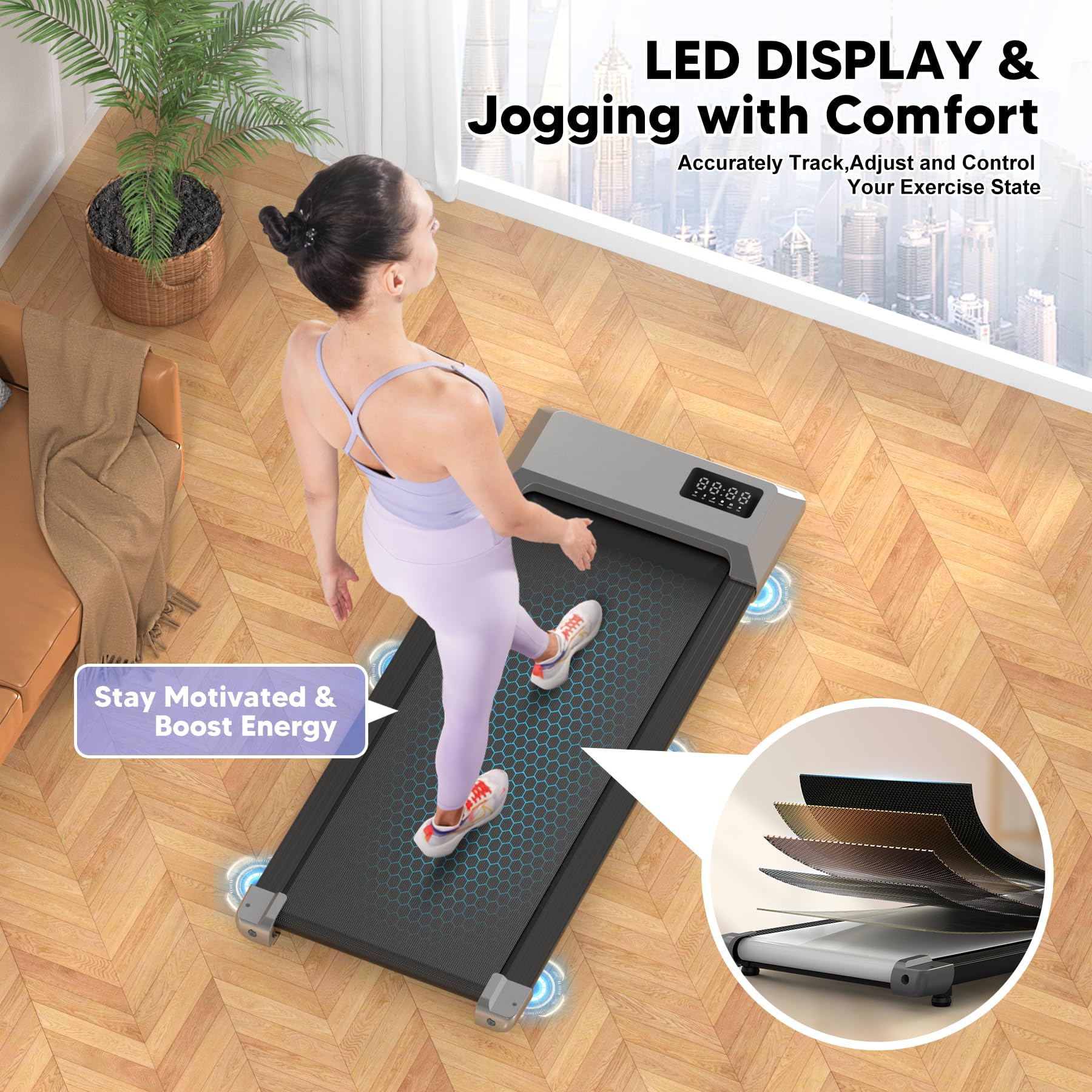 DeerRun 2-in-1 Under Desk Treadmill - 2.2HP Quiet Walking Pad & Jogging Machine with Remote Control | Portable, No Installation Home Office Treadmill for Workouts & Fitness | Perfect for Small Spaces, Apartment Living & Work-From-Home Exercise