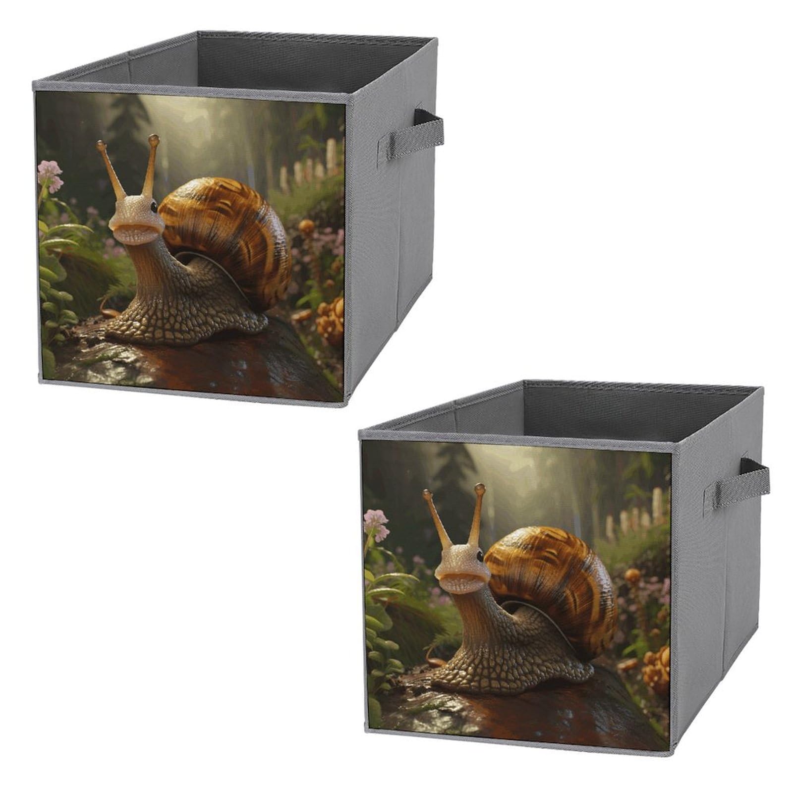 2PCS Foldable Storage Bins with Handles - Large Capacity Cartoon Snail Printed Storage Boxes for Playroom, Office & Home Organization | Perfect for Toys, Books & Clutter Control