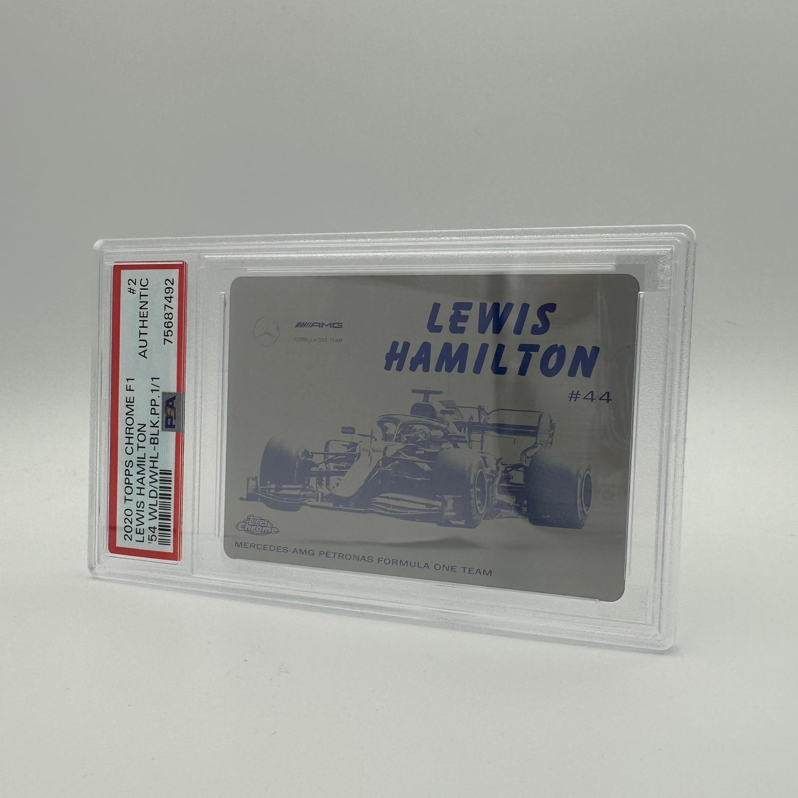 PSA Authentic 1/1 Lewis Hamilton #54W 2 Black Printing Plate Chrome 2020 - Rare Collectible for F1 Fans & Memorabilia Display