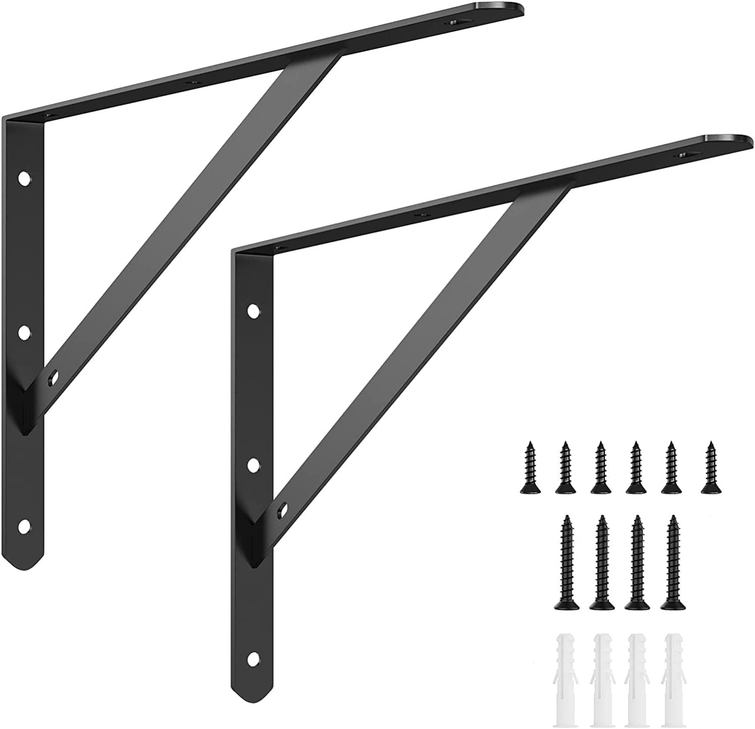 10 Inch Heavy Duty Shelf Brackets (2 Pack) - Black Metal L Brackets for Floating Shelves, 90 Degree Angle Support with Screws - Perfect for DIY Home Organization, Kitchen Storage & Garage Shelving