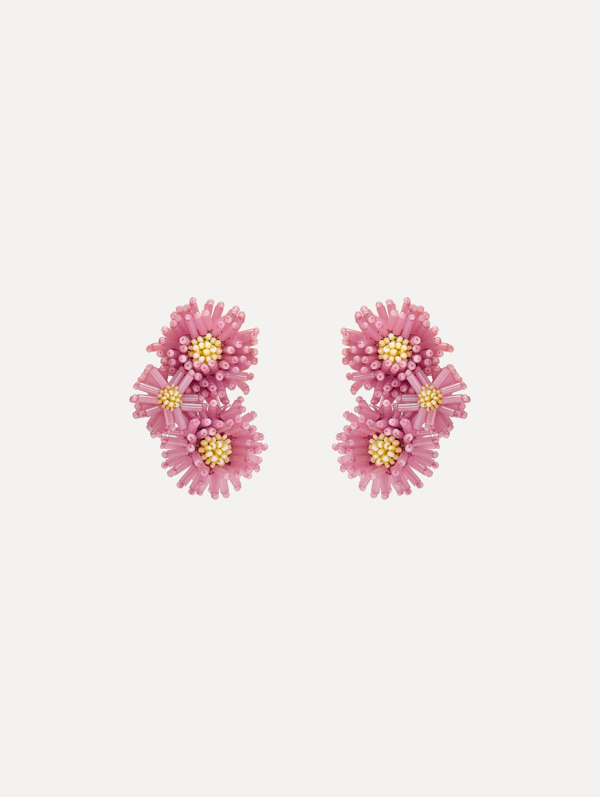 Pompom Flower Clip On Earrings for Women - Soft Yarn Floral Dangle Earrings - Non-Piercing Fashion Accessories for Parties, Weddings, and Everyday Wear