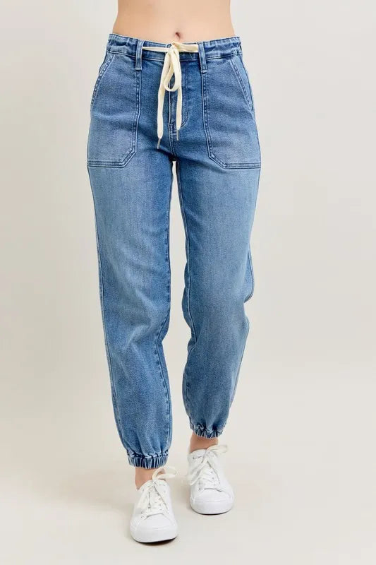 Judy Blue High Waist Stretch Denim Jogger Pants for Women - Comfortable Casual & Lounge Wear for Everyday Style