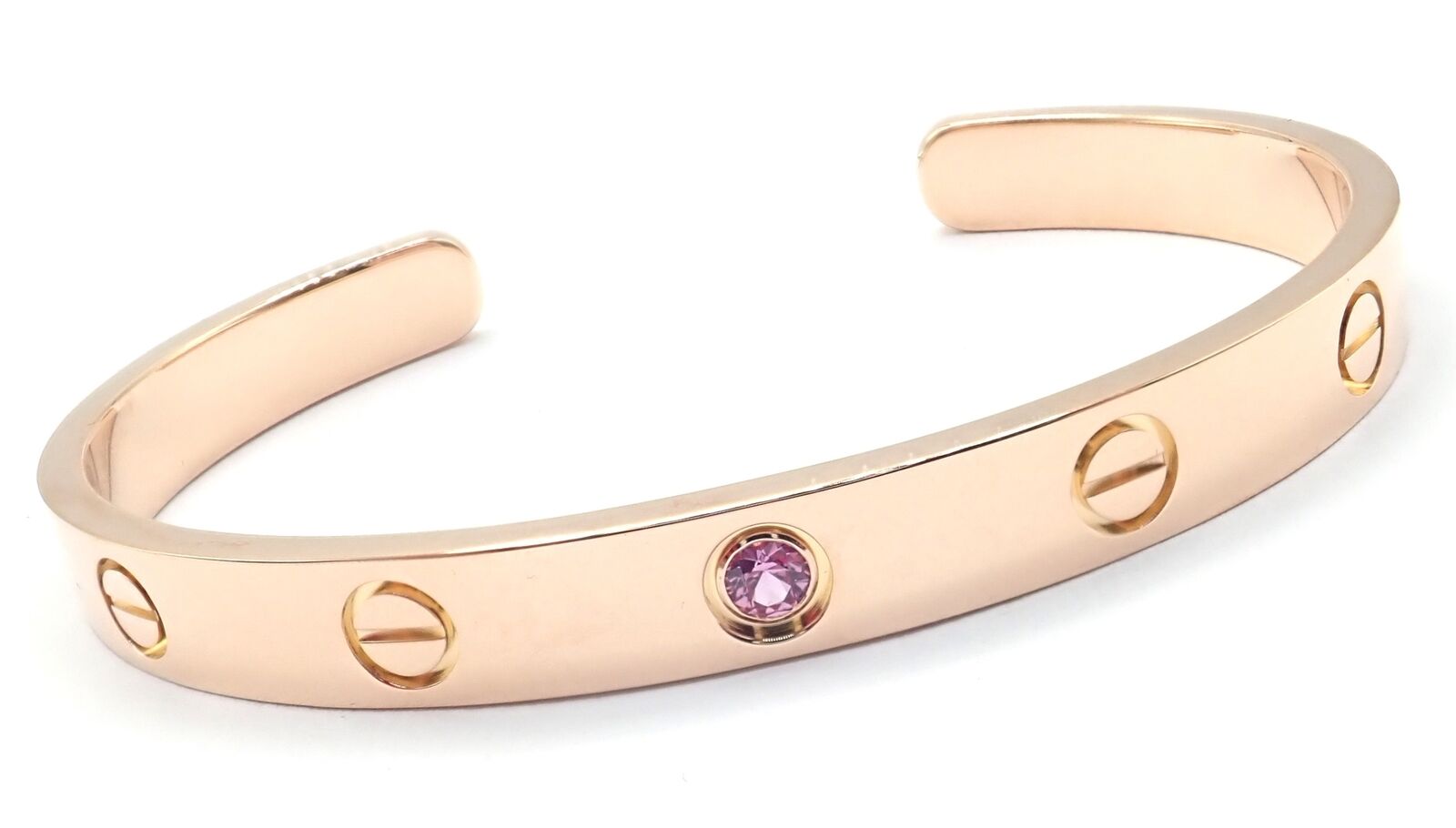 Authentic Cartier 18K Rose Gold Pink Sapphire Love Cuff Open Bracelet - Size 16 - Luxury Jewelry Gift for Women, Perfect for Anniversaries, Valentine's Day & Special Occasions