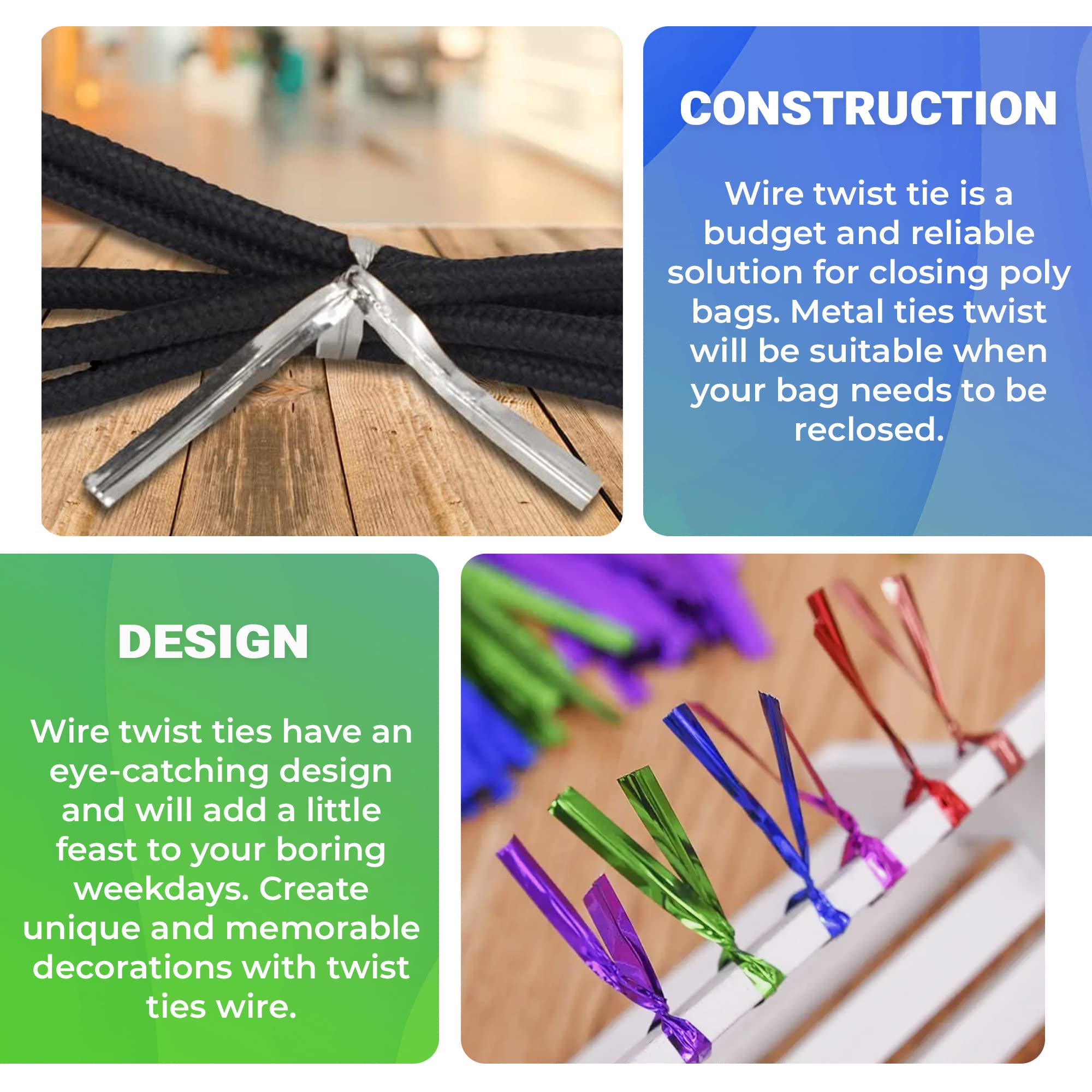 100,000 Pack Blue Metallic Twist Ties for Bags - 4 Inch Reusable Aluminum Foil Twist Ties for Treat Bags, Bread, Cake Pops & Christmas Gifts | Flexible & Durable for Food Packaging, Gift Wrapping & DIY Crafts