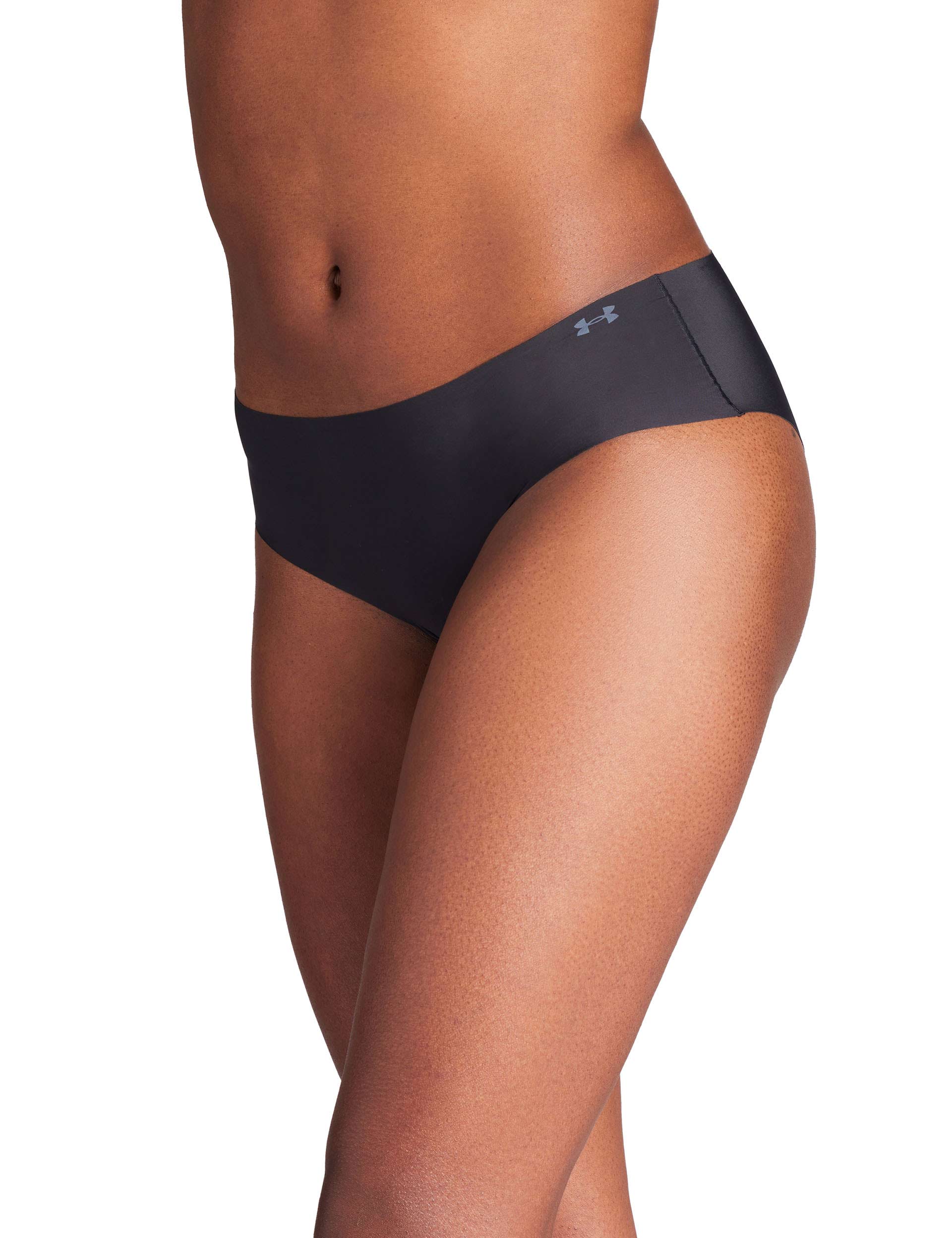 Pure Stretch 3 Pack No Show Hipster Underwear - Black/Steel | Comfortable Invisible Panties for Women | Perfect for Yoga, Workout & Everyday Wear