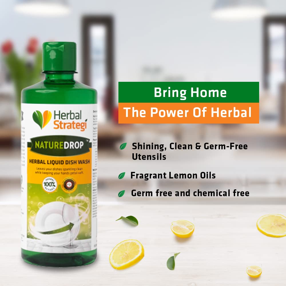 **Herbal Strategi Dishwashing Liquid Gel - Natural & Vegan with Refreshing Lemon Oil | Gentle on Hands | Eco-Friendly & Non-Toxic | Safe for Babies & Pets | 500ml | Perfect for Daily Kitchen Cleaning & Greasy Dishes**