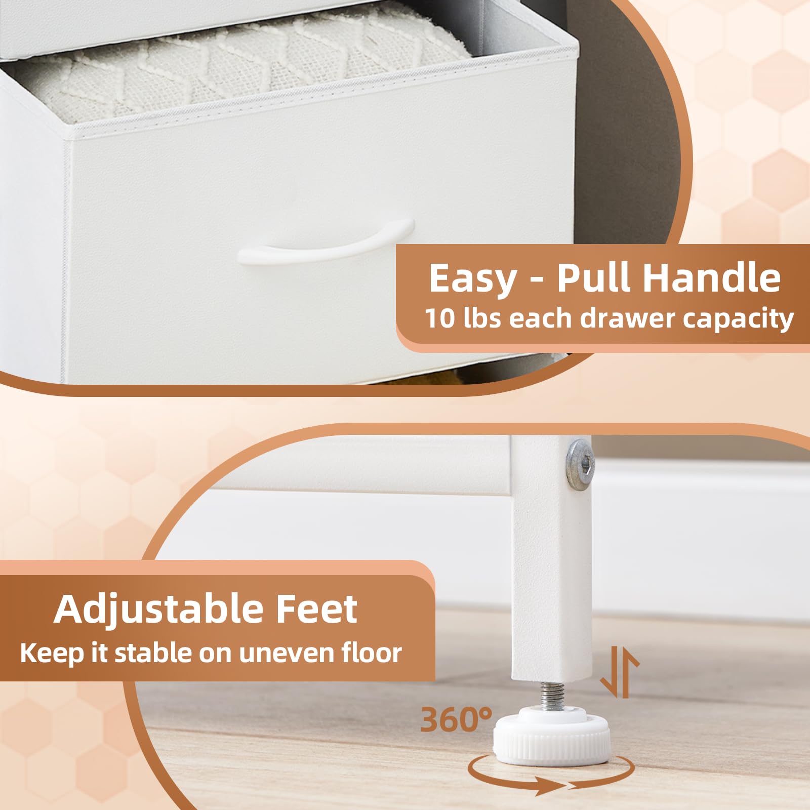 Tall 10-Drawer Dresser with Fabric Bins - White Leather Storage Organizer for Bedroom, Nursery & Living Room