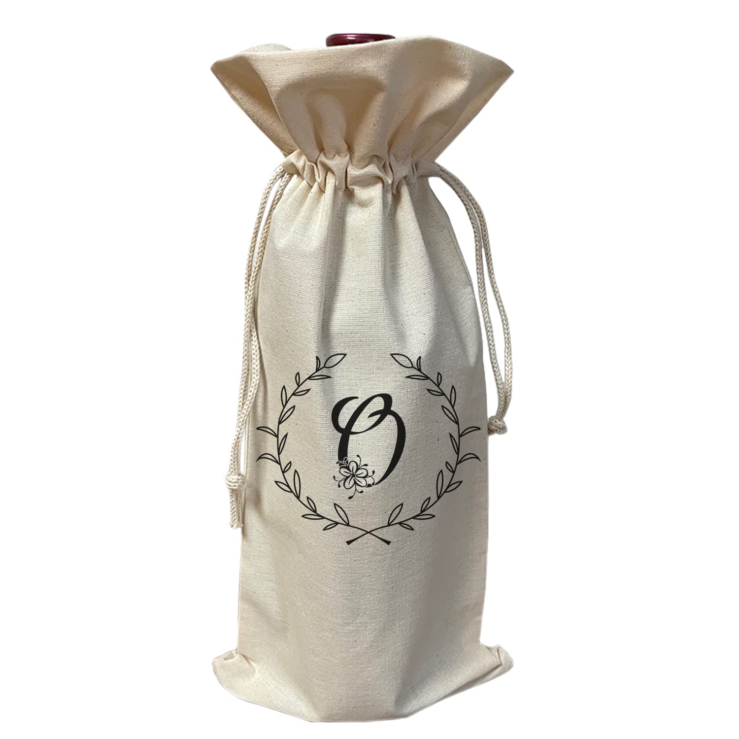 Personalized Initial Wine Gift Bag - Cotton Canvas for Single Bottle (Perfect for Weddings & Parties)