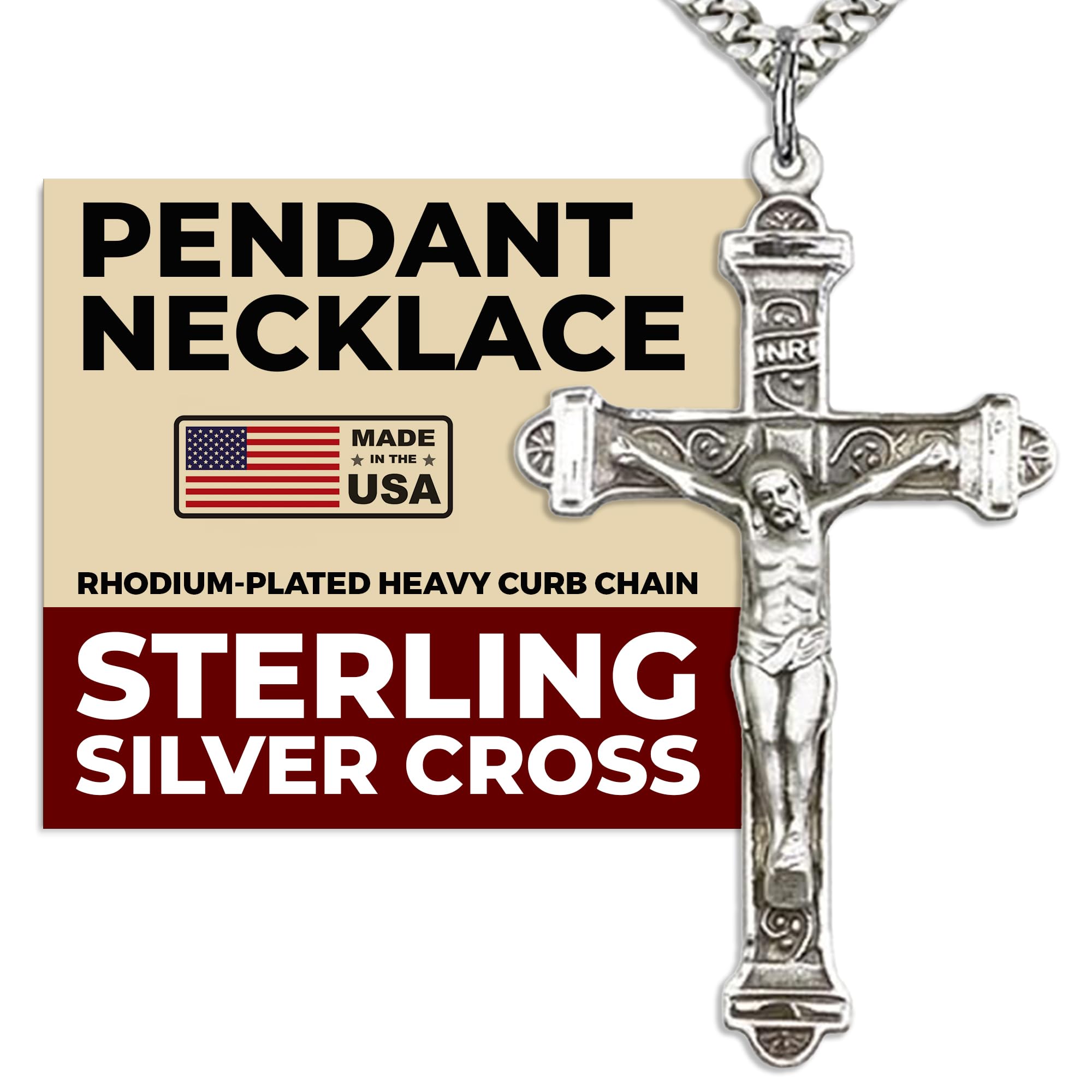 Heartland Store Men's Sterling Silver Crucifix Pendant Necklace - 24