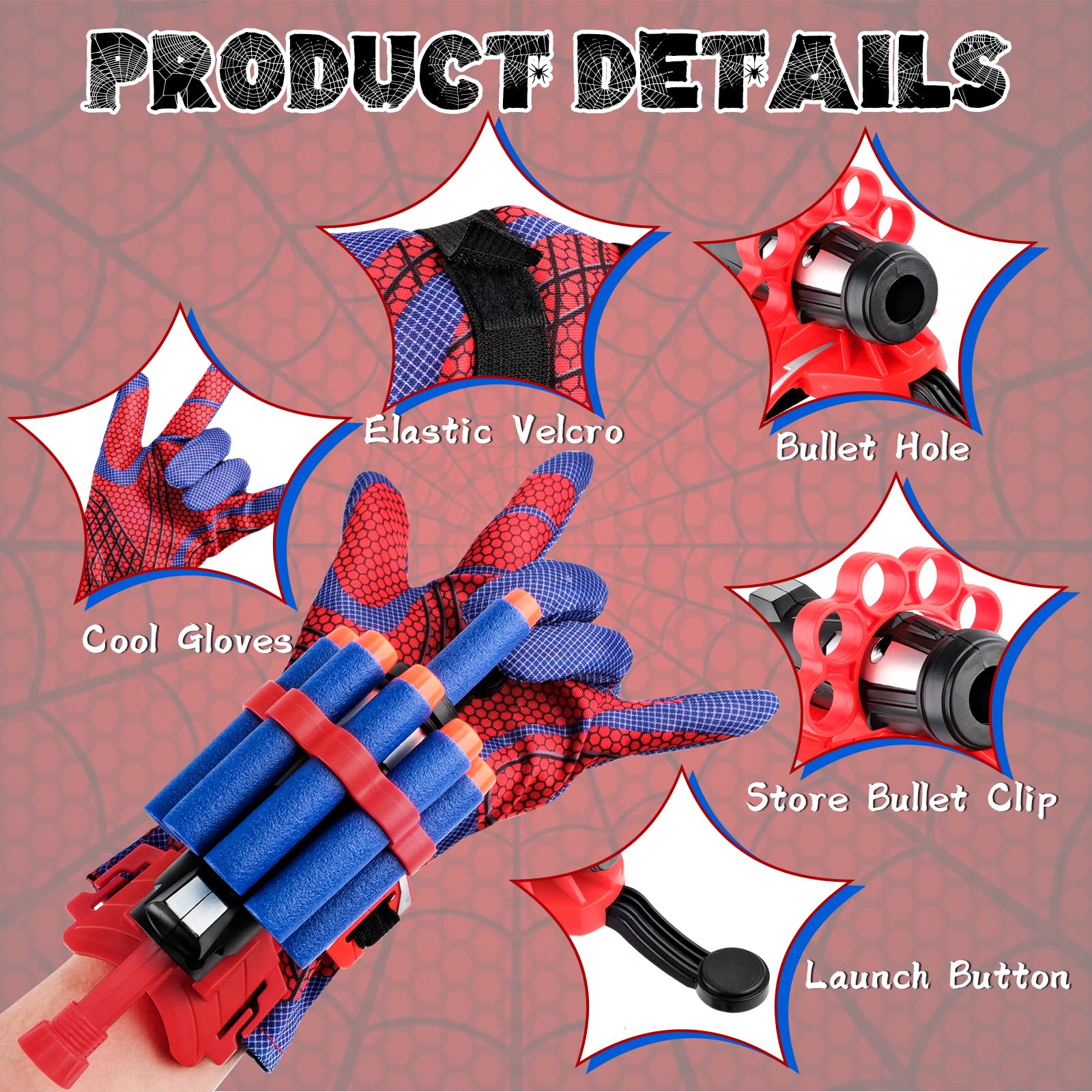 WUGU Launcher Glove - Plastic Cosplay Glove with Hero Thrower Wrist Toy, Mask & Stickers | Spider-Man Inspired Educational Toy for Kids | Perfect for Role Play, Birthday Gifts & Superhero Parties