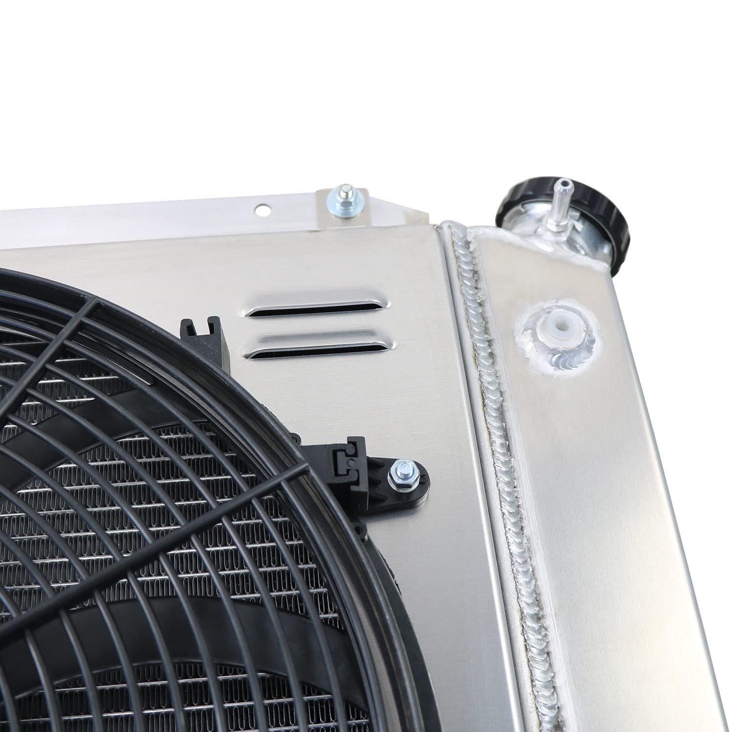 1968-1977 Ford Early Bronco Wagon Roadster 5.0L V8 3-Row Aluminum Radiator with Shroud Fan & Thermostat Relay Kit - High Performance Cooling System for Off-Roading, Towing & Hot Weather Driving