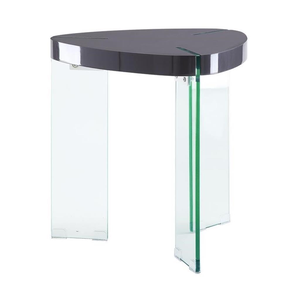 Acme Noland End Table - Gray High Gloss with Clear Glass Top | Modern Side Table for Living Room, Bedroom & Office