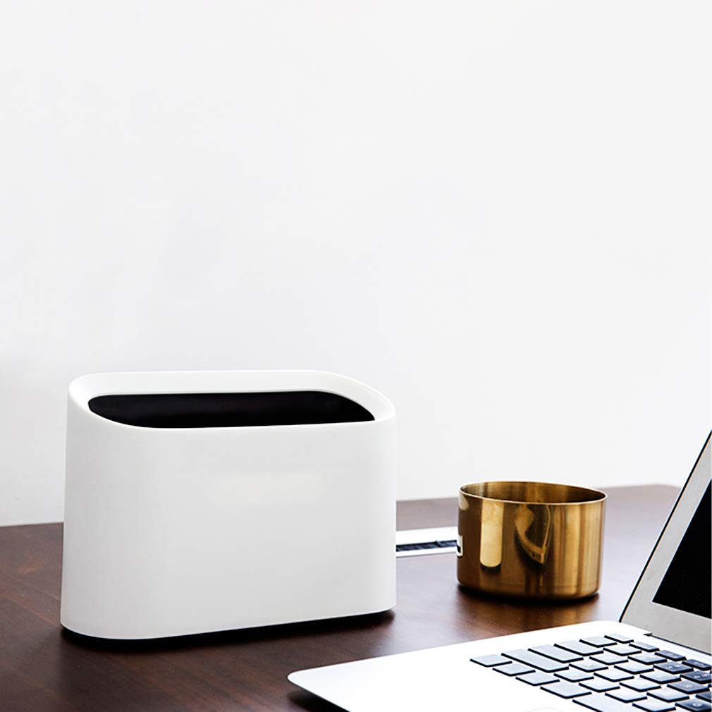 SUBEKYU 0.4 Gallon Mini Countertop Trash Can - Small Plastic Waste Bin for Office, Kitchen, Bathroom & Bedroom - Compact Desktop Garbage Can in White - Perfect for Desks, Nightstands & Small Spaces