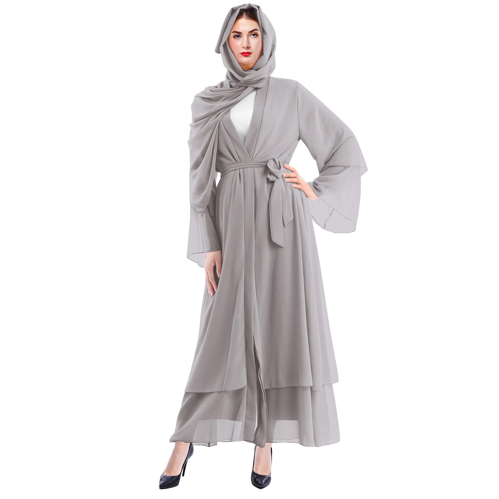 Elegant Muslim Abaya Dress for Women - Long Sleeve Islamic Dubai Abaya Cardigan Robe - Modest Middle East Prayer Dress with Hijab - Perfect for Prayer, Mosque, and Special Occasions