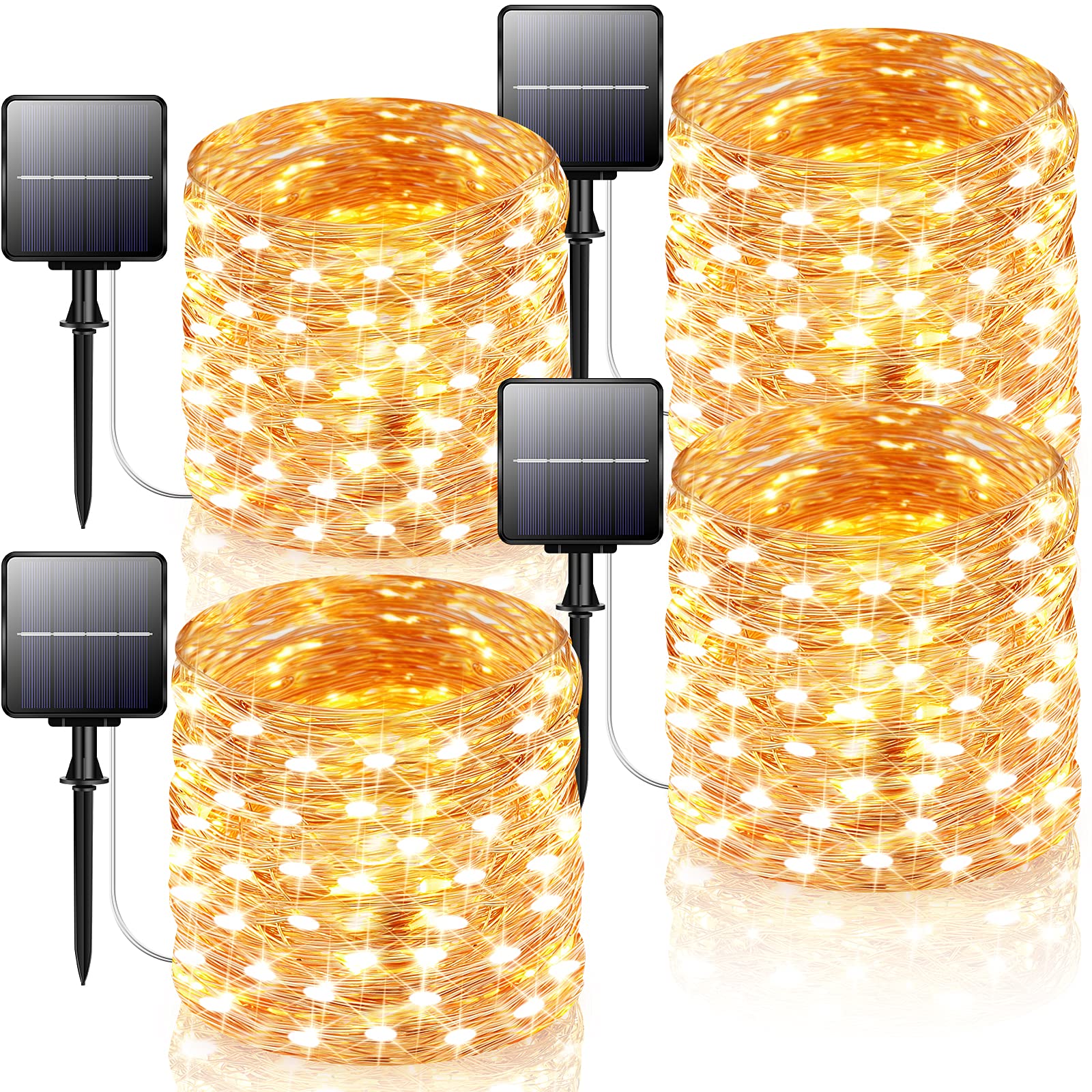 4-Pack 288FT Solar Fairy String Lights Outdoor Waterproof - 200LED Copper Wire Twinkle Lights with 8 Modes (72FT Each) for Garden, Patio, Christmas & Party Decor - Warm White Solar Powered Decorative Lights