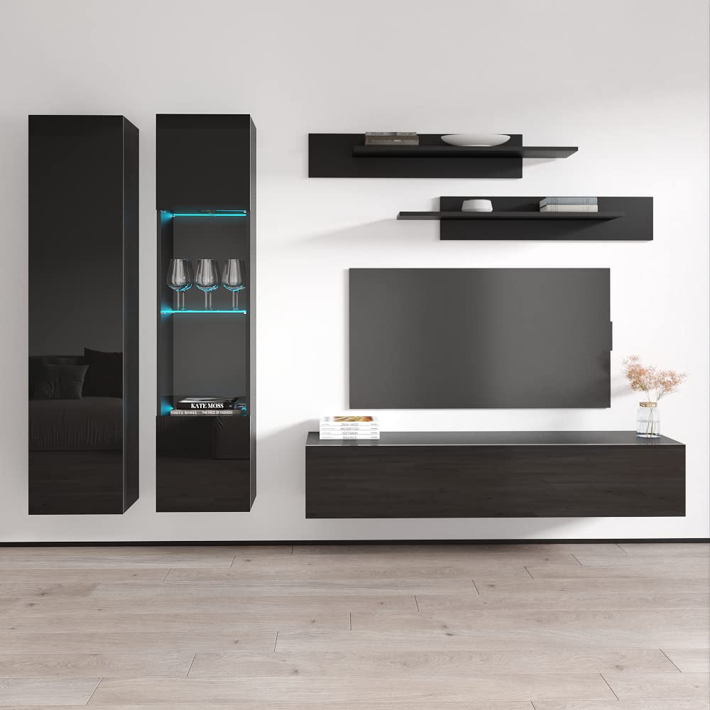 Modern Floating TV Stand with Storage & LED Lights - Wall-Mounted Entertainment Center Console for Bedroom & Living Room - Meble A5 30