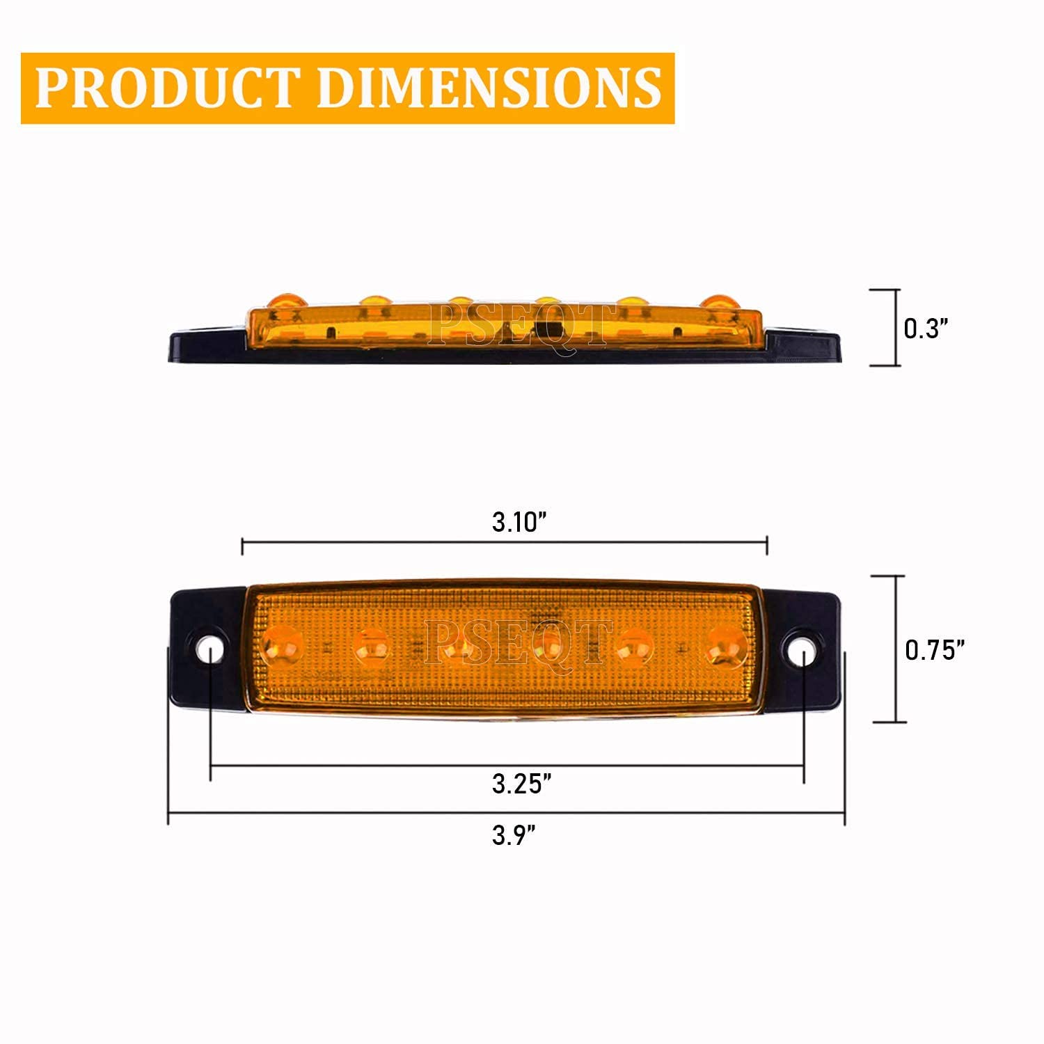 PSEQT 3.9'' LED Rock Strip Lights - 10Pcs Amber Car Exterior Underglow Wheel Fender Lights with 100FT/30M 22AWG 2pin Extension Cable - Perfect for Off-Road Trucks, ATVs, and Custom Car Lighting