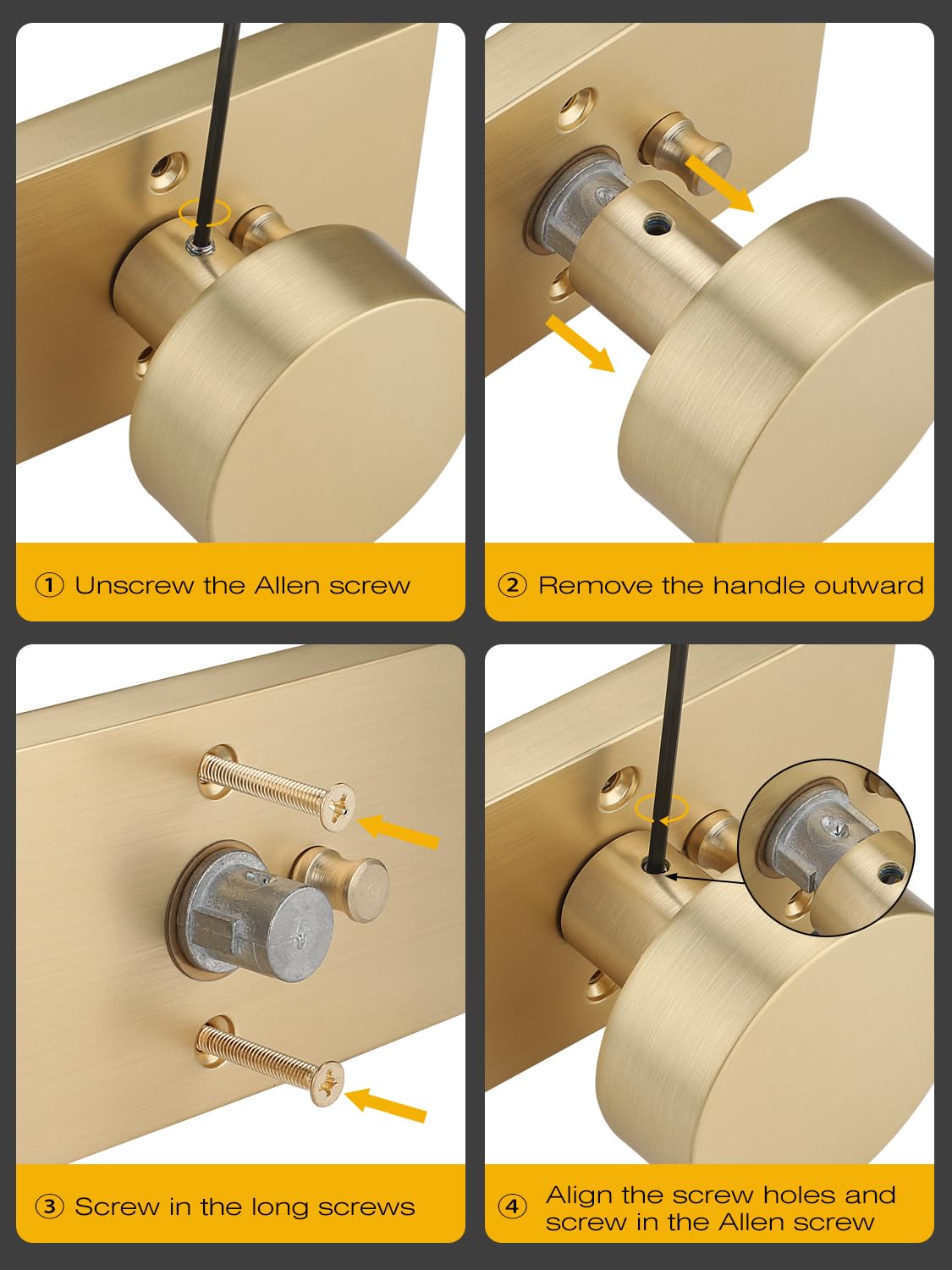 EHOMEWARE 3-Pack Gold Privacy Door Knobs with Lock - Bedroom & Bathroom Interior Door Handles, Reversible for Left/Right Doors, Rectangular Base - No Key Needed for Home, Office, or Apartment Use