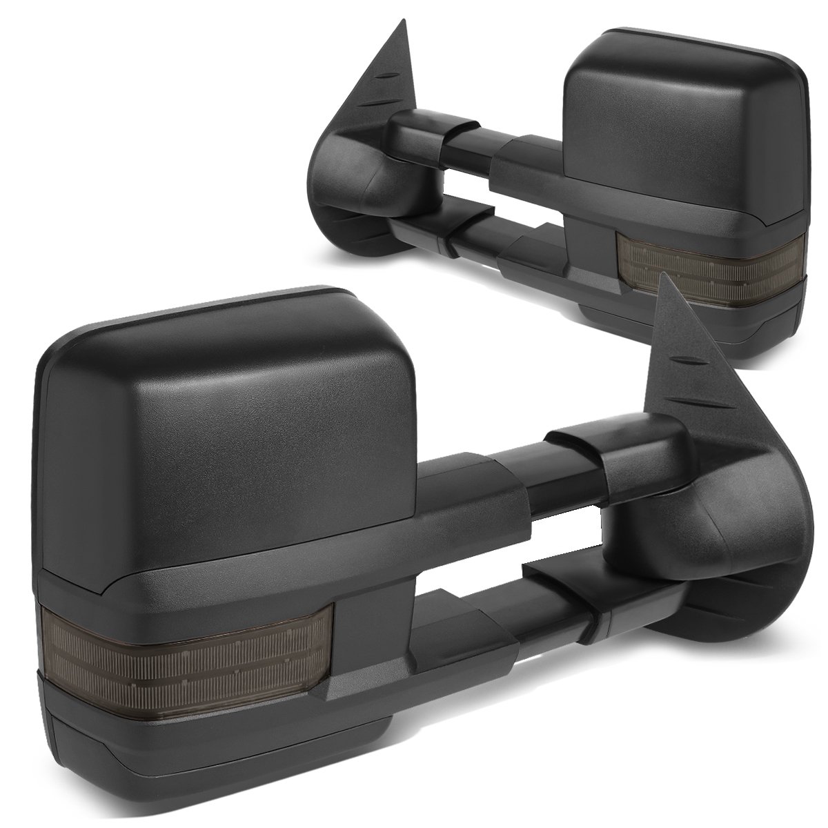 DNA MOTORING TWM-028-T888-BK-SM Black Manual Telescopic Power Adjust Towing Mirrors with Smoked LED Turn Signals & Heated Defrost | Compatible with 2007-2013 Chevy Silverado 1500/2500 HD | Perfect for Towing, Off-Roading & Winter Driving