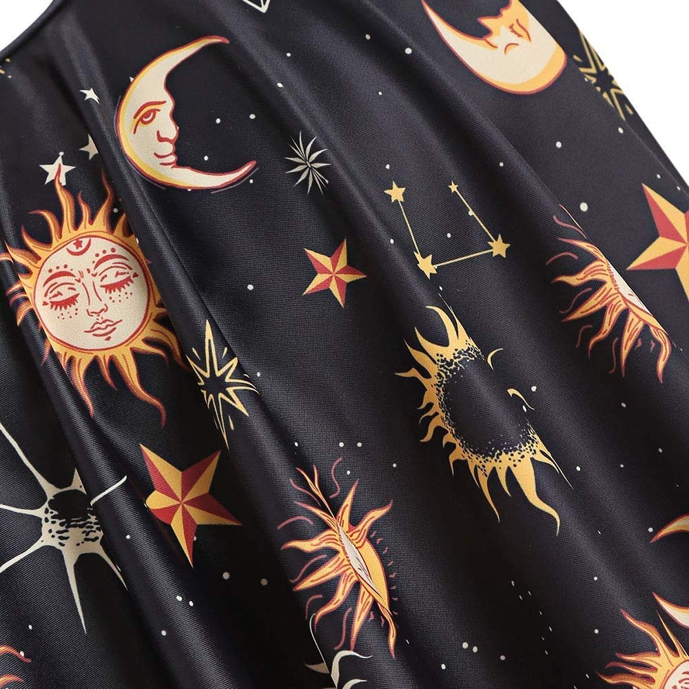 Women's High Waisted Tankini Swimsuit with Sun, Moon & Stars Print - Flounce Design for Beach, Pool & Summer Vacations