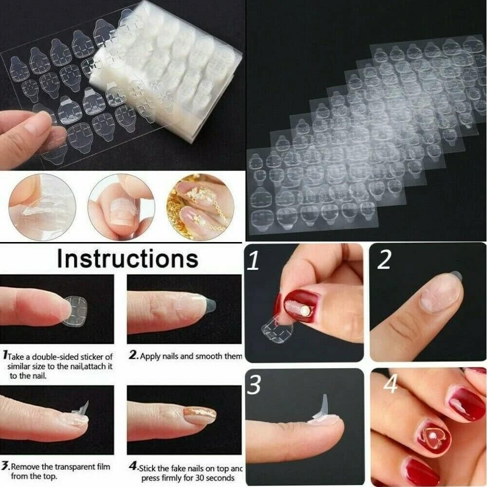 Khelni 48pcs Double-Sided Nail Adhesive Tabs - Transparent Flexible Fake Nail Glue Stickers for Press-On Nails | Easy Application, Strong Hold | Perfect for Manicures, Nail Art & Salon Use