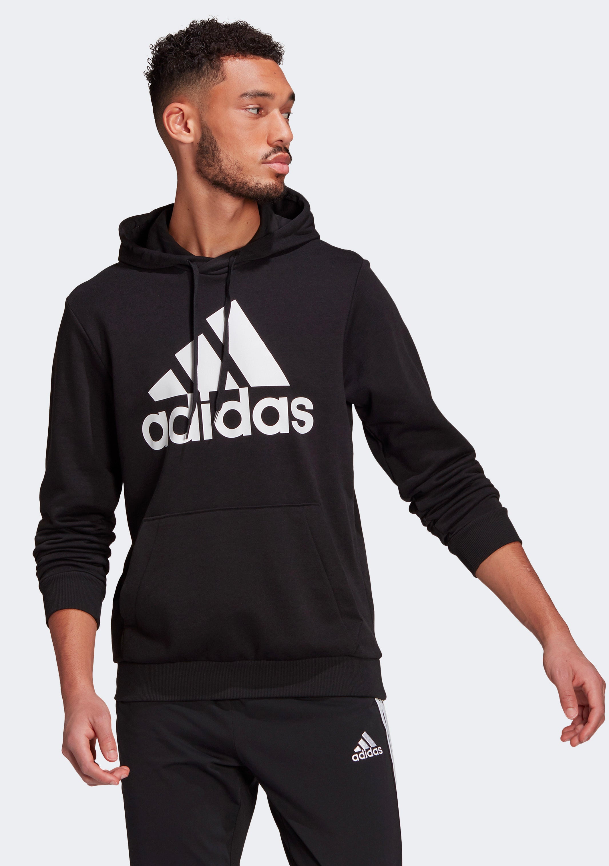 Adidas Men's Big Logo French Terry Hoodie - Comfortable Pullover Sweatshirt for Casual Wear, Gym & Street Style | Black, Grey, Navy Colors Available