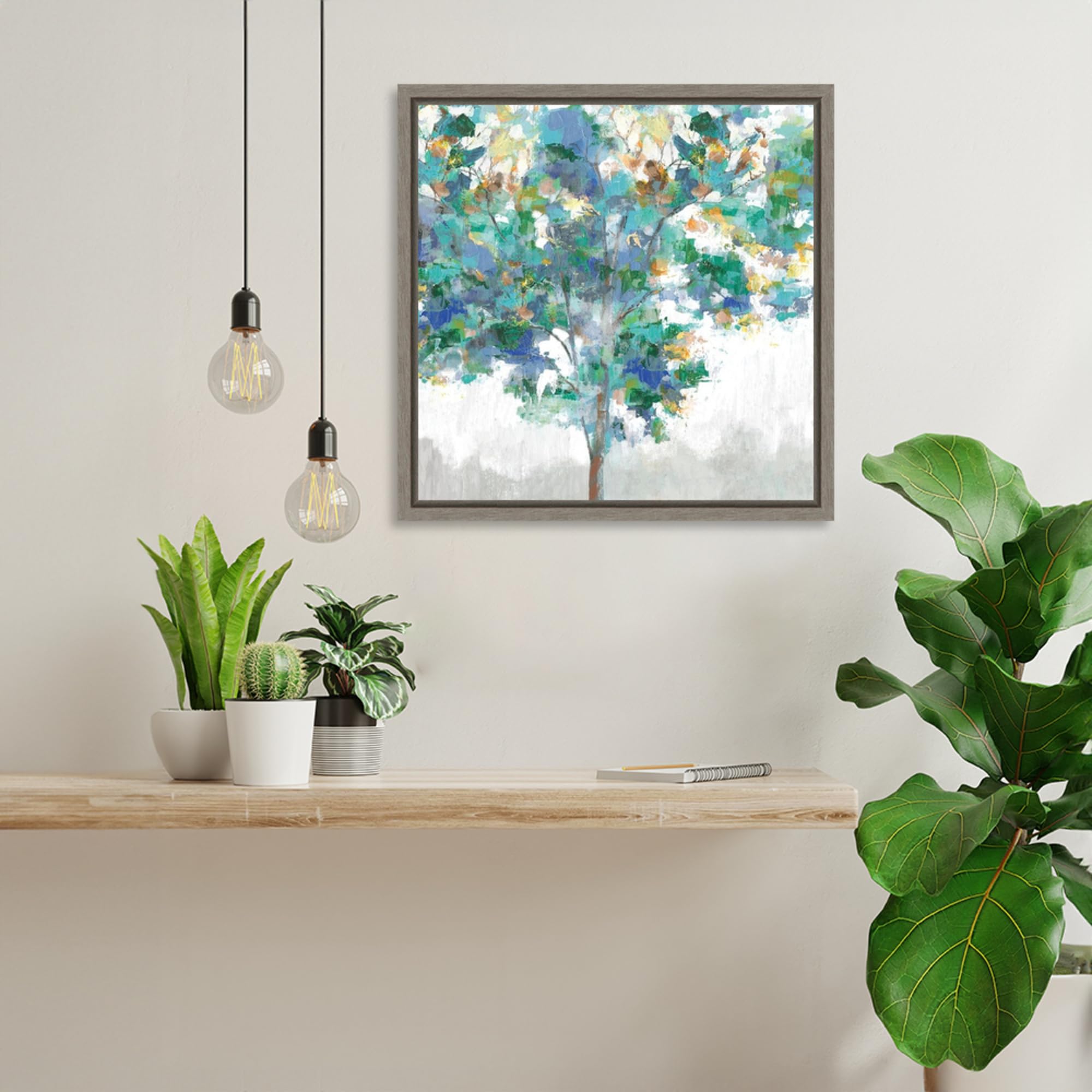 Amanti Art 16x16 Inch Framed Canvas Wall Art - Blue Tree Climbing Abstract Painting by Eva Watts, Rustic Country Decor for Living Room, Bedroom & Bathroom | Perfect for Home, Office & Gift Giving