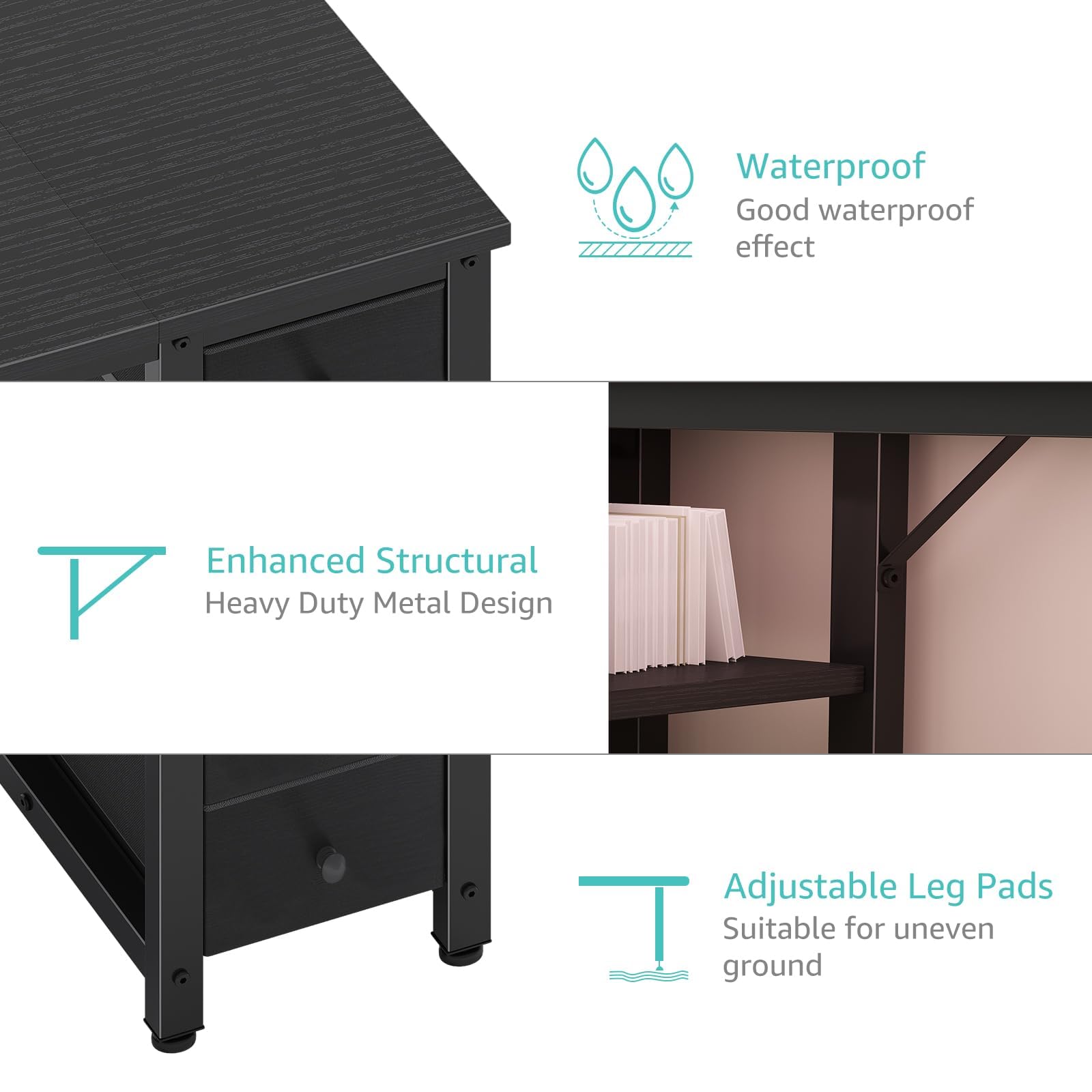 Lufeiya 55 Inch Gaming Desk with 4 Fabric Drawers & Storage Shelves - Ergonomic Computer Desk for Home Office, Study, Bedroom - Modern Simple Student PC Workstation (Black) | Perfect for Gaming Setup, Remote Work & Small Space Organization