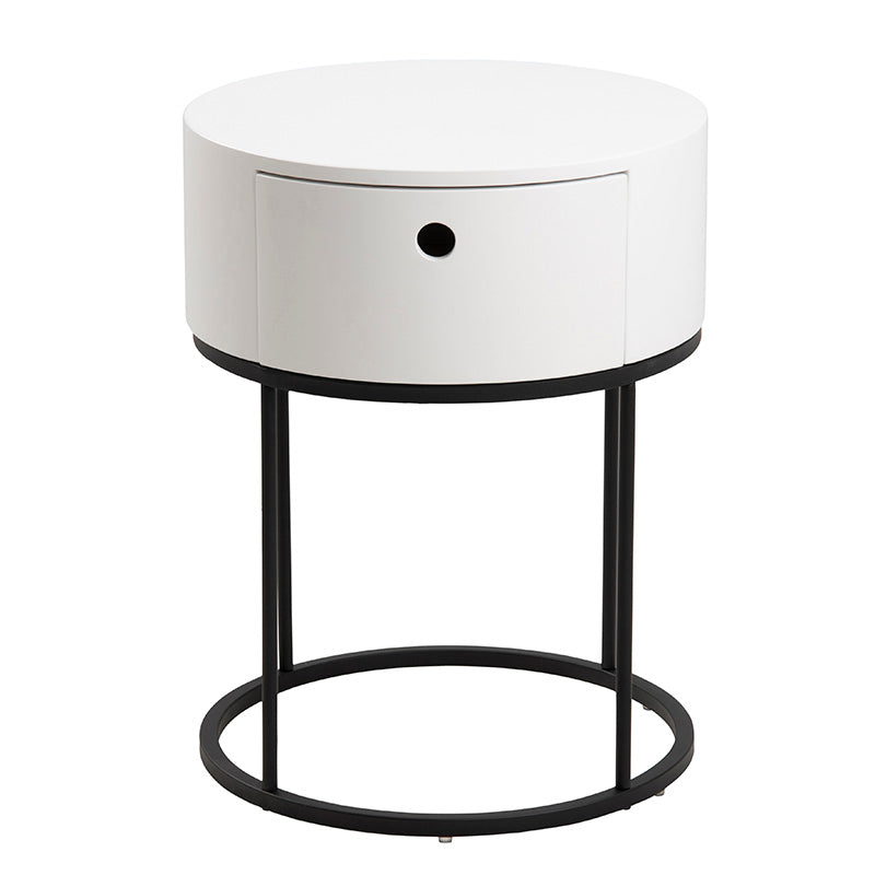 Modern POLON Bedside Table 40cm - White & Black Nightstand with Storage Shelf for Bedroom, Living Room, or Office
