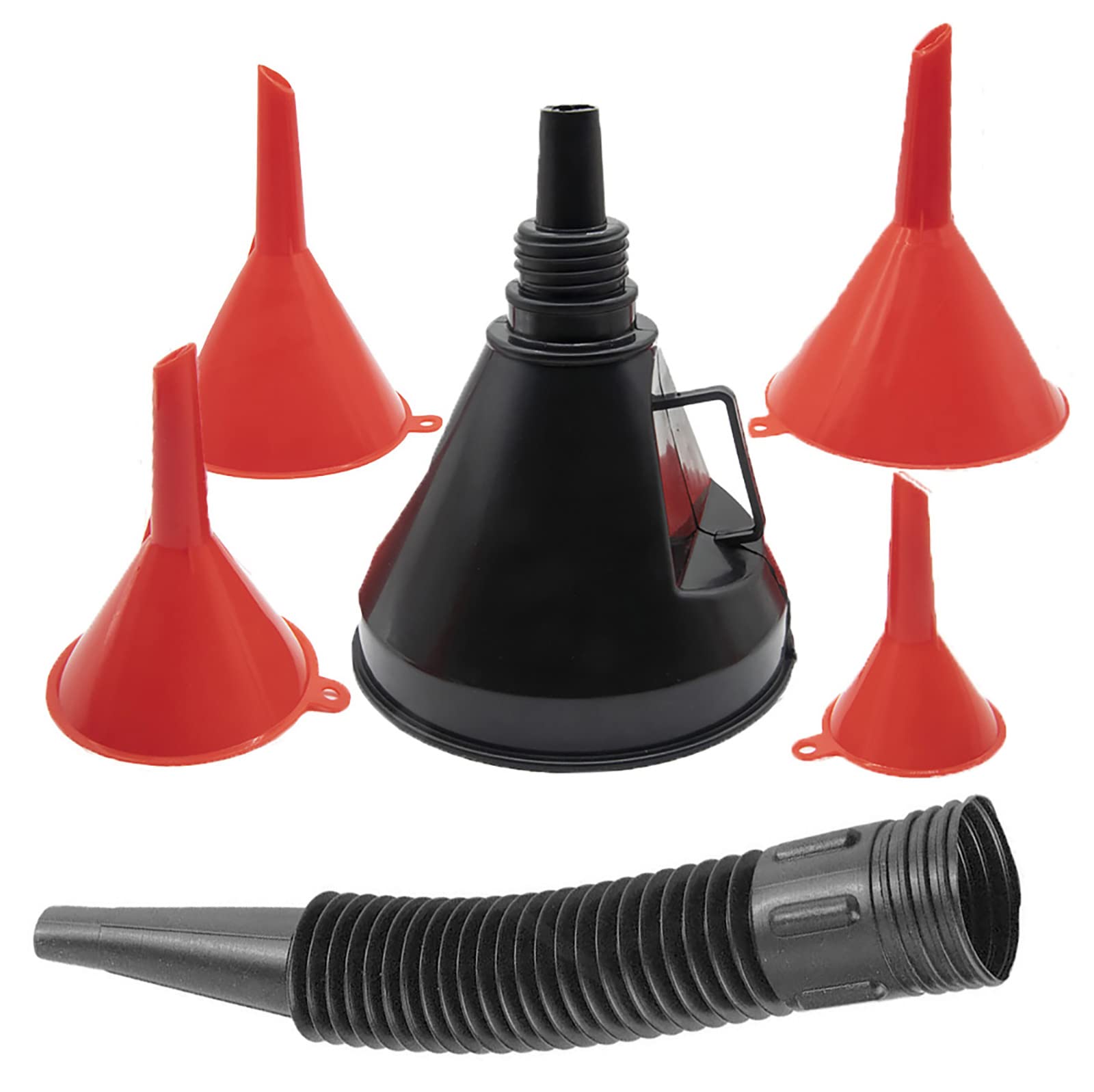 KAKO 5-Pack Automotive Funnels Set - Wide Mouth Large Funnel for Oil Change, Fuel Transfer & Fluid Maintenance | Durable Car Accessories for DIY Mechanics & Garage Use