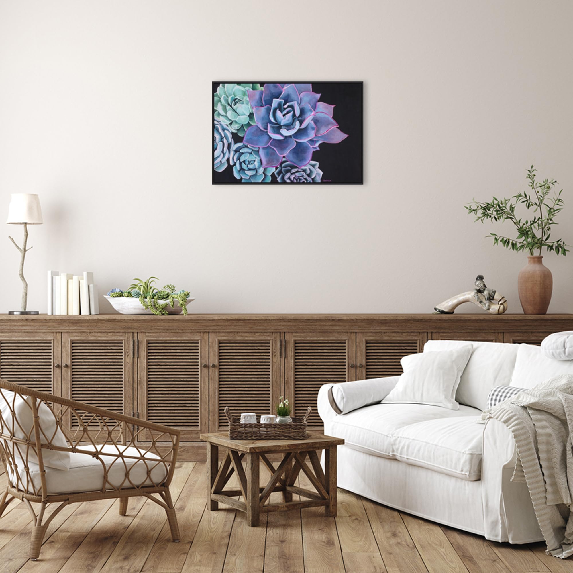 Amanti Art Framed Canvas Wall Art 23x33 - 'Abundance (Succulent)' by Alana Clumeck, Modern Floral Painting for Living Room, Bedroom & Bathroom Decor | Large Framed Flower Artwork, Perfect for Home, Office & Gift Giving