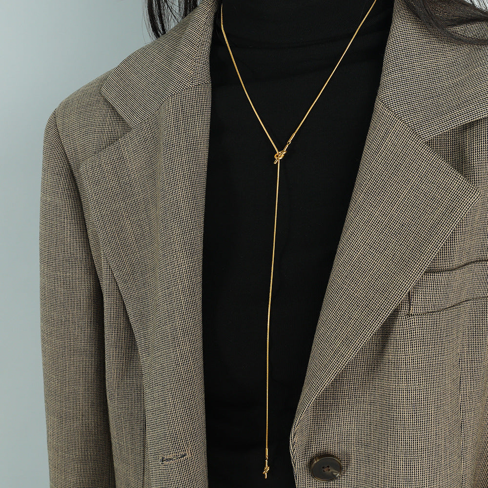 Elegant Adjustable Gold Knot Tassel Lariat Y Necklace for Women | Trendy Layered Minimalist Jewelry Gift | Perfect for Date Night, Office Wear & Special Occasions