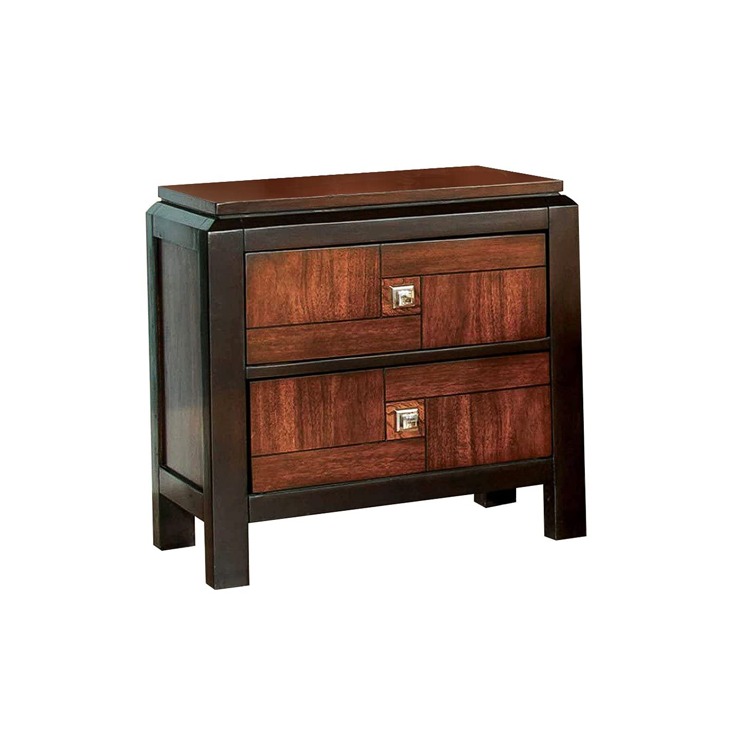 Simple Relax 2-Drawer Nightstand with Two-Tone Acacia & Walnut Wood Design - Perfect for Bedroom, Living Room or Office Storage