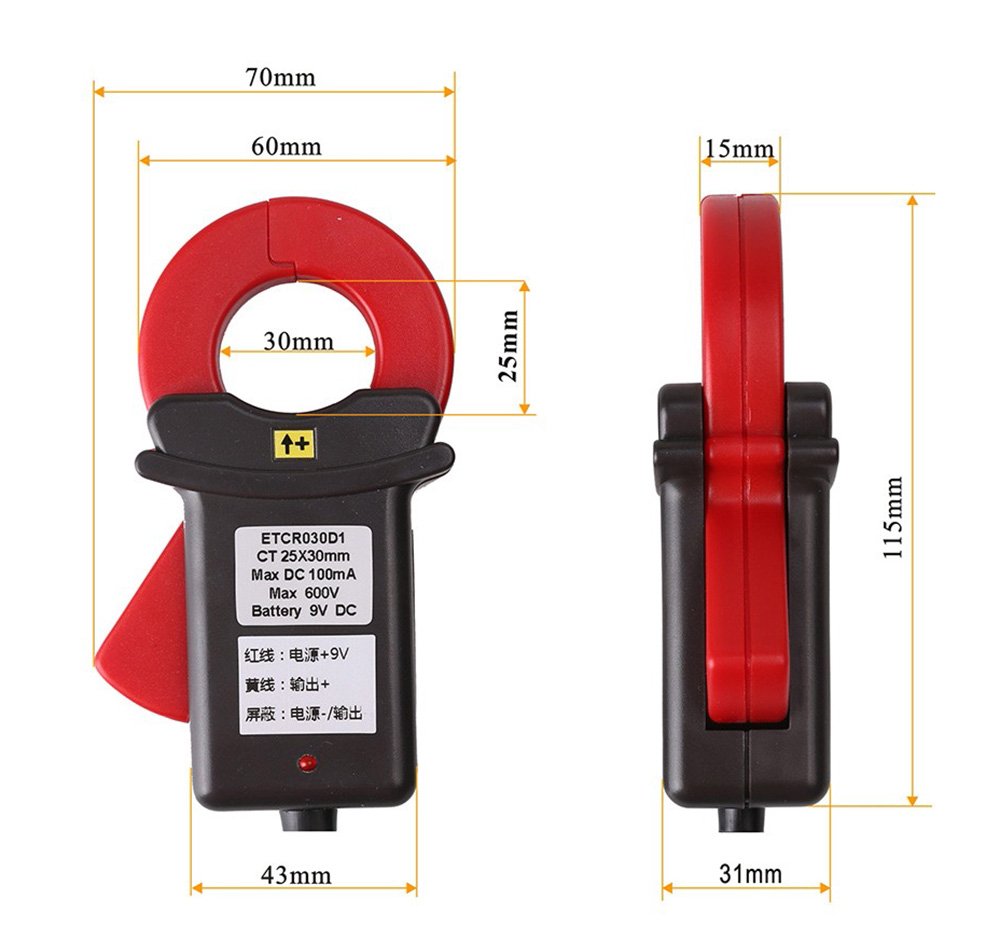 ETCR030D1 DC Clamp Leakage Current Sensor Meter - 0.0mA to 100mA Range, 1mA Resolution - Ideal for Solar Panel Systems, EV Chargers & Industrial Equipment Testing