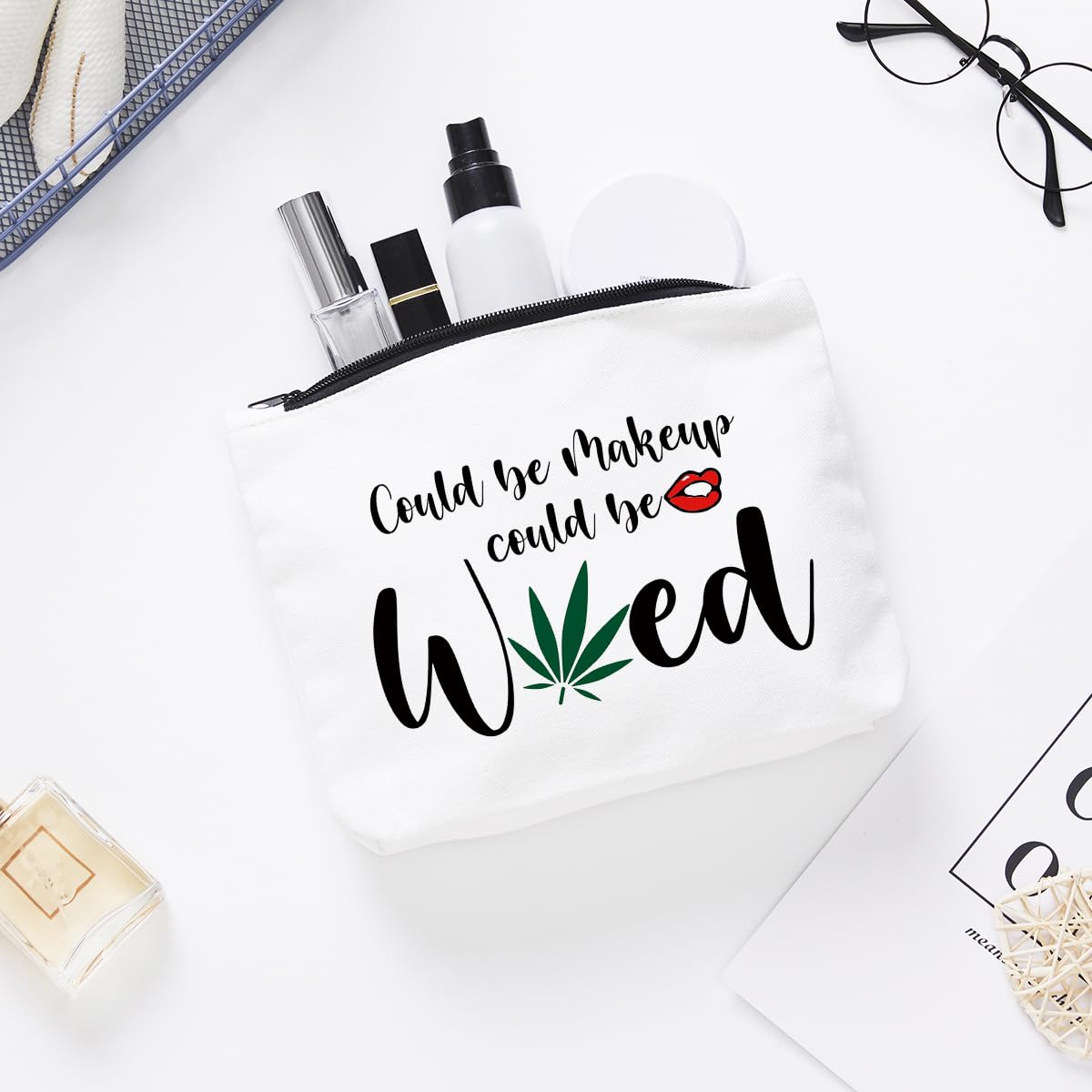 Fokongna Funny Makeup Bag - Weed Design Cosmetic Organizer for Women, Best Friend Gag Gift, Sister Travel Toiletry Case for Birthday & Christmas, Perfect for Daily Use & Travel Accessories