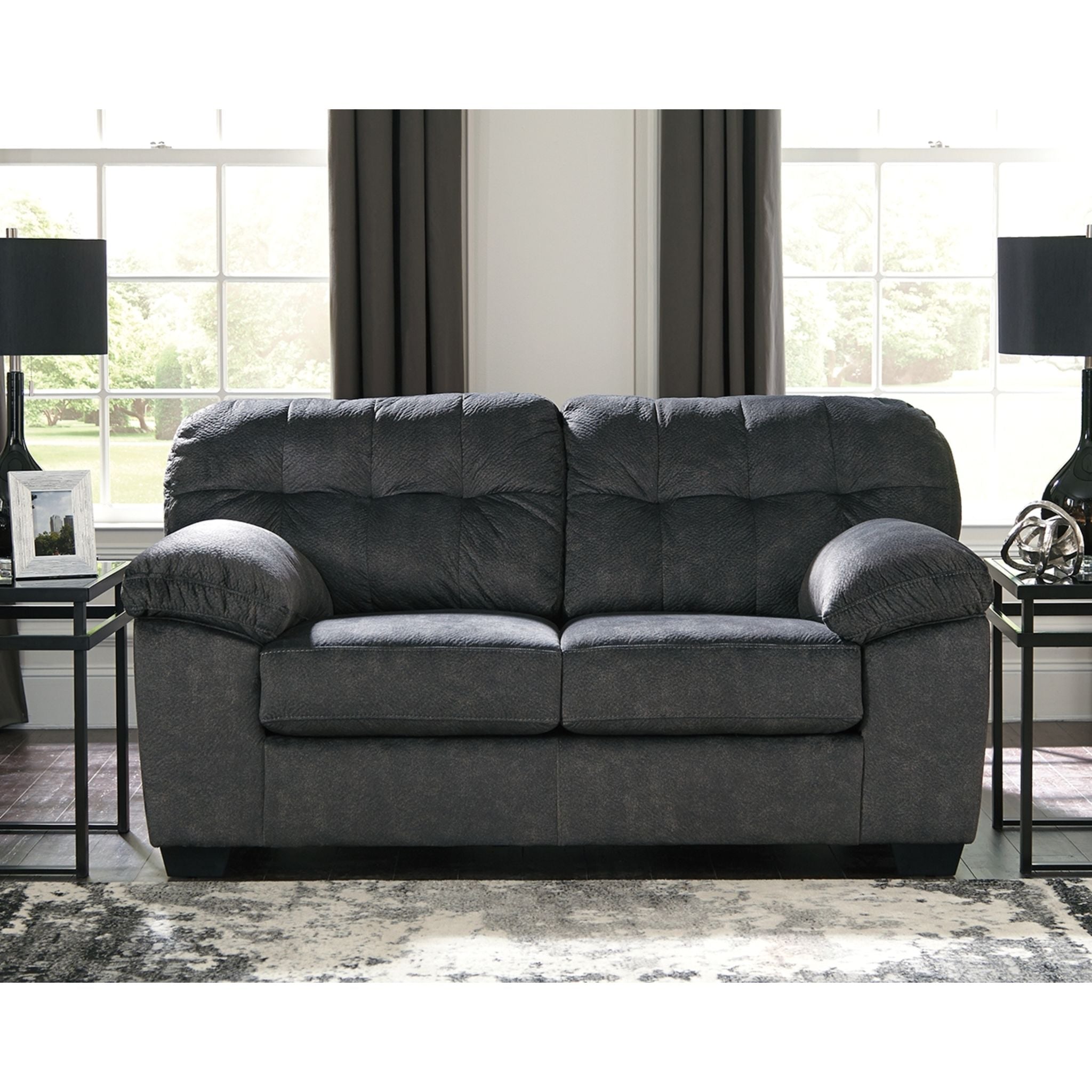 Accrington Loveseat in Granite Fabric - Stylish and Comfortable Small Sofa for Living Room, Apartment, or Office