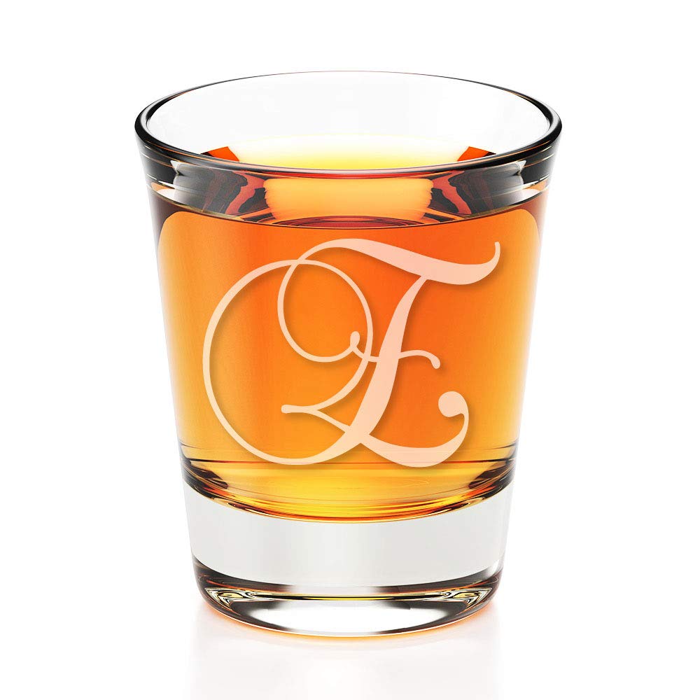 Elegant Script Letter E Engraved Fluted Shot Glass - Premium Whiskey & Tequila Glassware for Parties, Weddings & Home Bar Decor