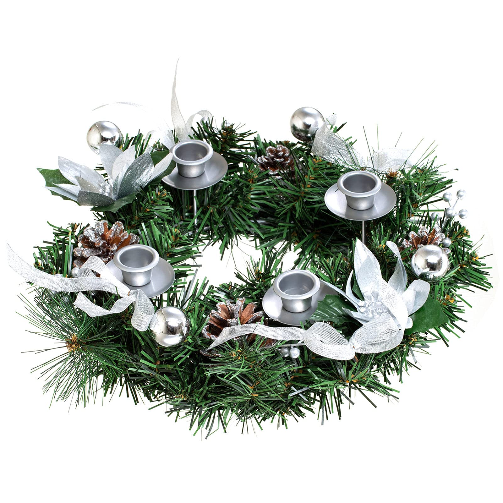 IKAXIYO Elegant Christmas Wreath Candle Holder with Artificial Flowers - Festive Holiday Decor for Advent, Table Centerpiece, Fireplace Mantel & Home Decoration